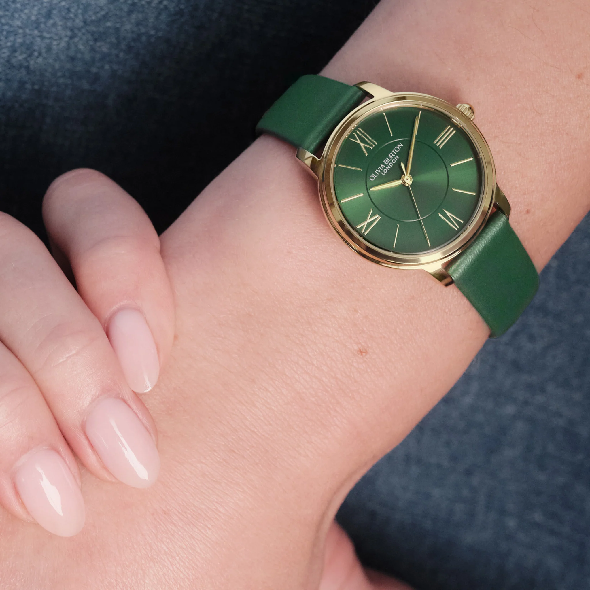 Womens Olivia Burton Gold/Deep Green Westbourne Leather Strap Watch - Image 5