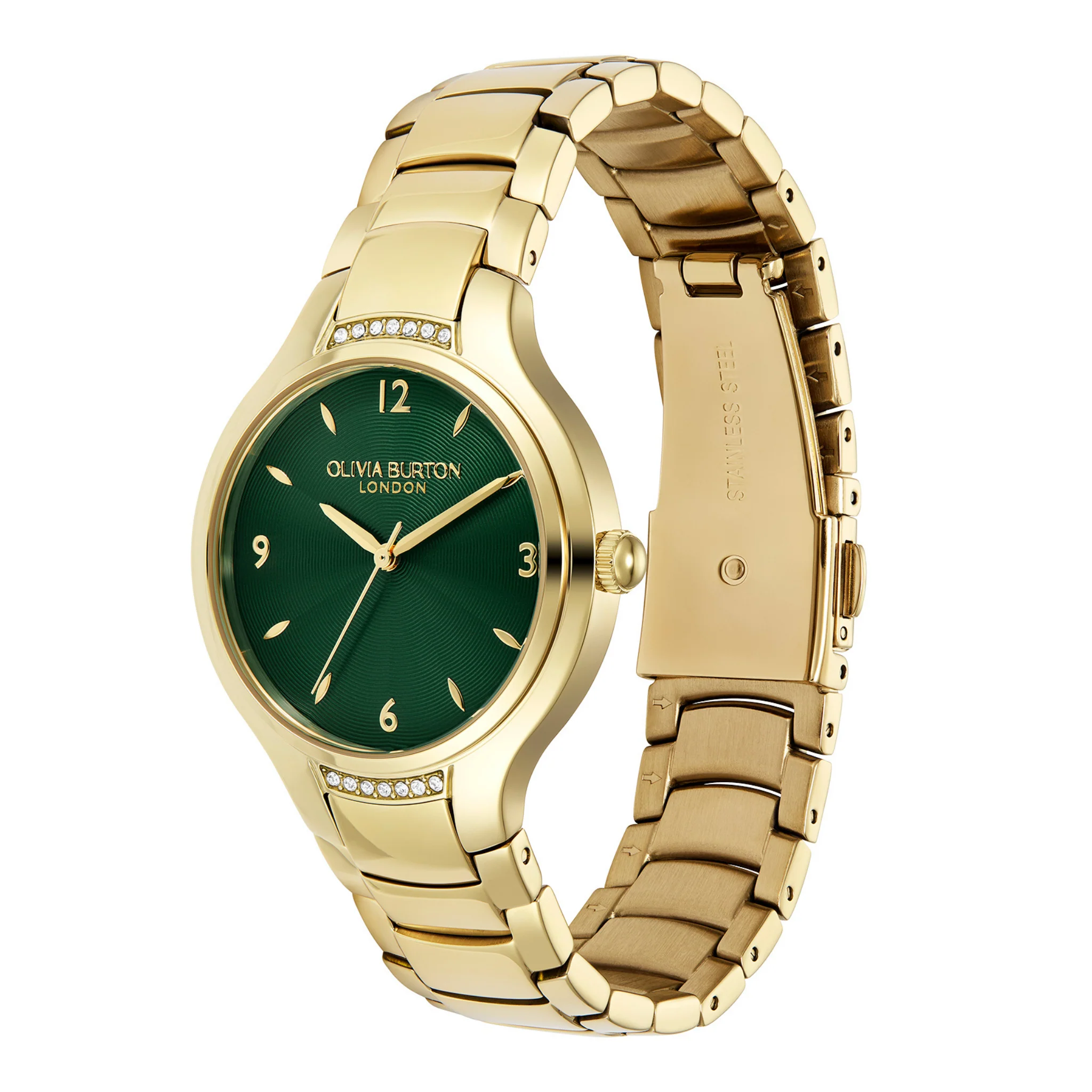 Womens Olivia Burton Gold/Forest Green Watch & Interlock Bracelet Gift Set - Image 4