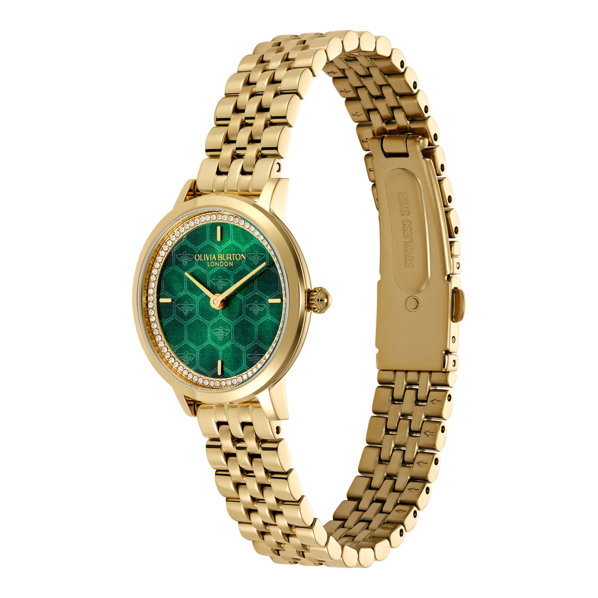 Womens Olivia Burton Gold/Green Ultra Slim Honeycomb Watch - Image 3