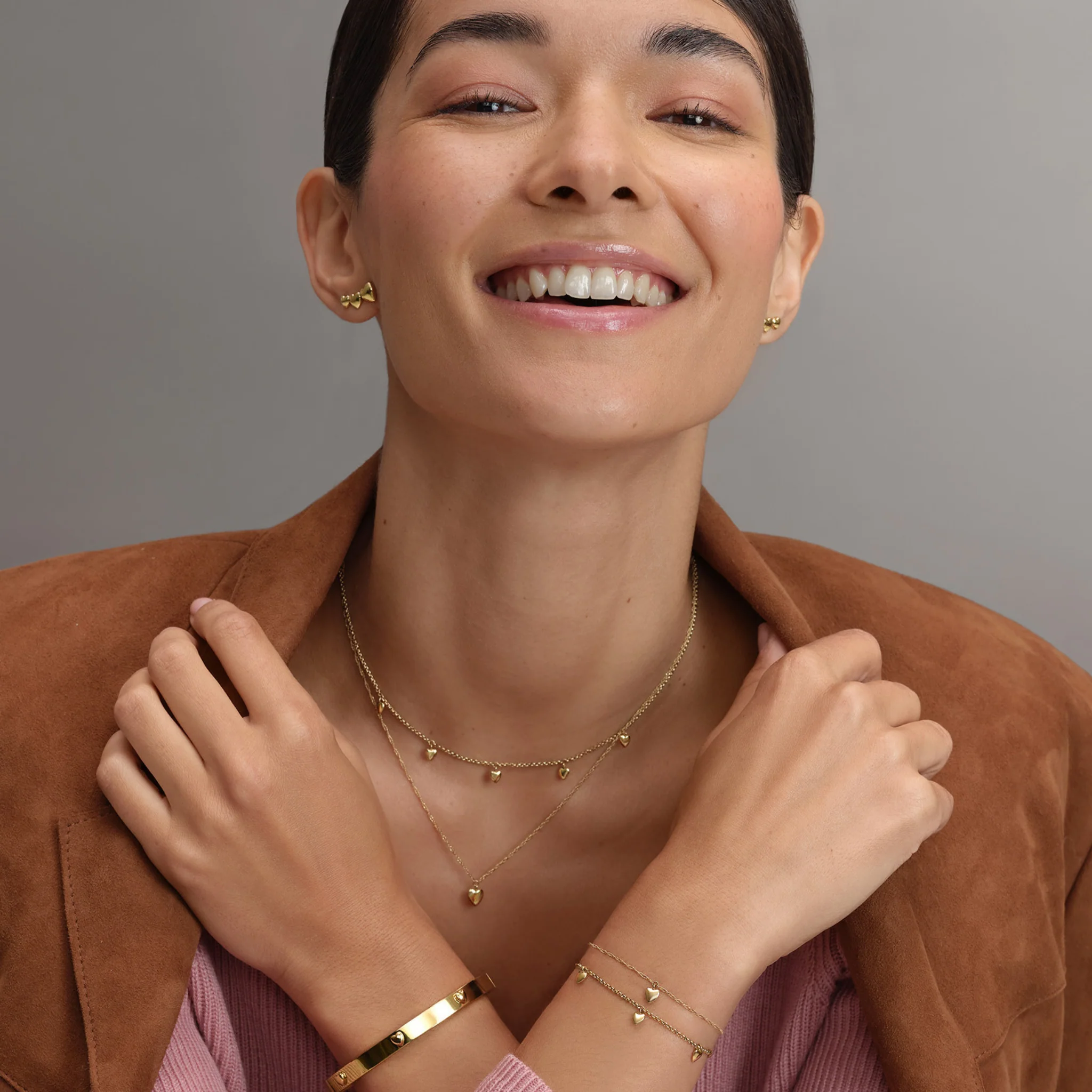 Womens Olivia Burton Gold Layered Mini Hearts Necklace - Image 4