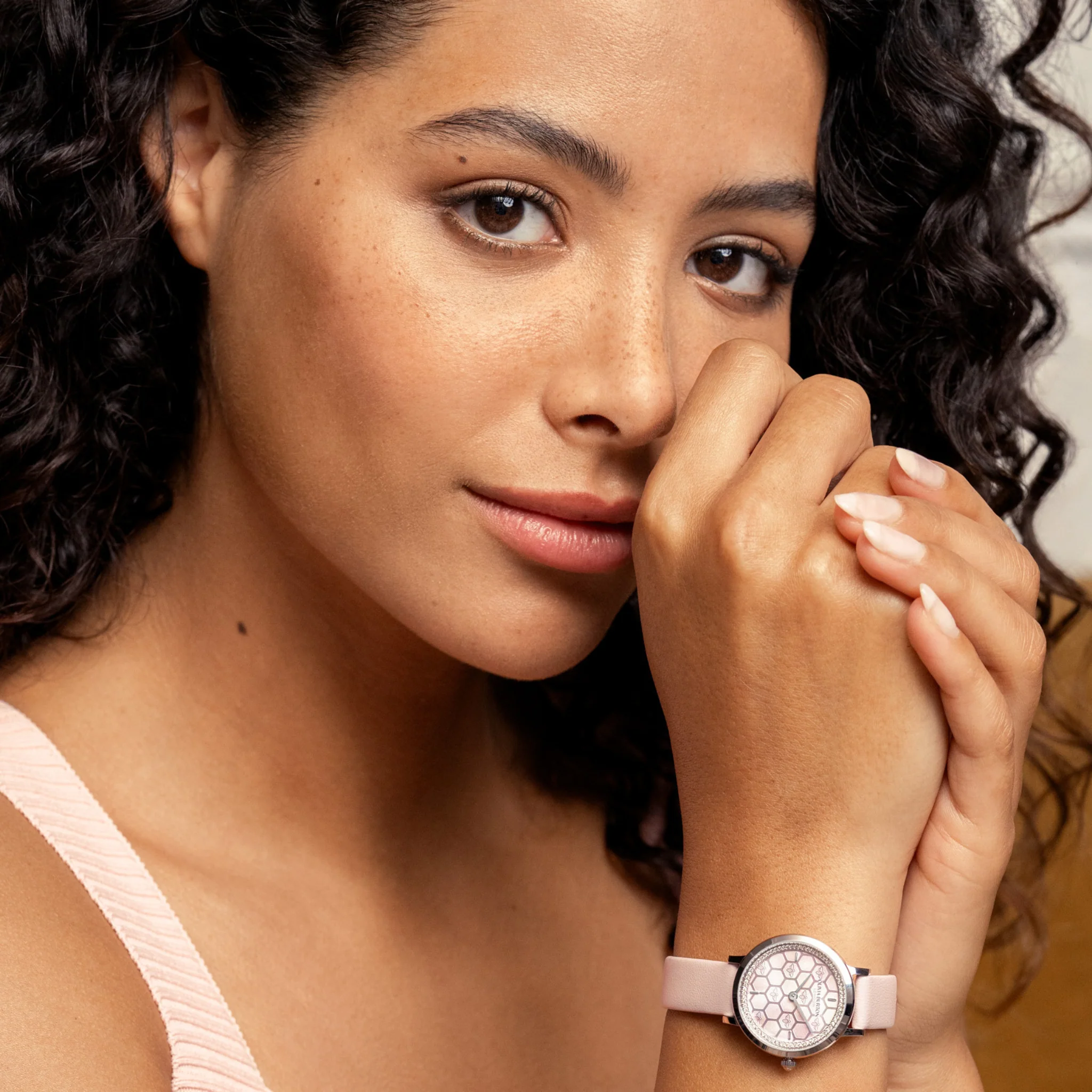 Womens Olivia Burton Pink Honeycomb Ultra Slim Leather Watch - Image 6