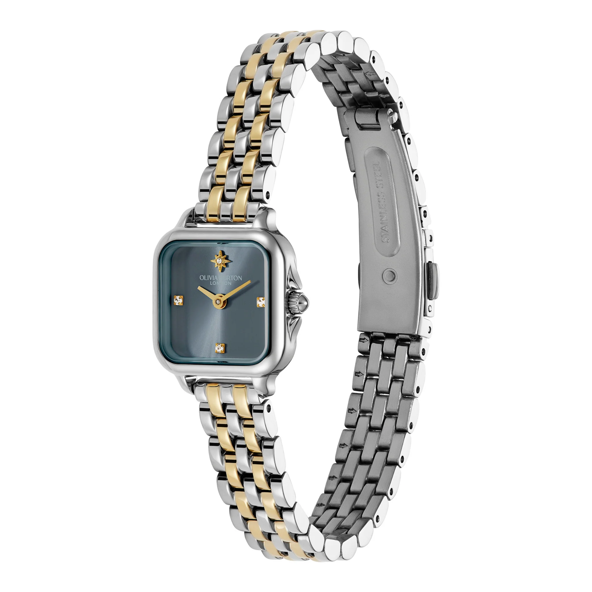 Womens Olivia Burton Silver/Blue Grosvenor Mini Watch - Image 3