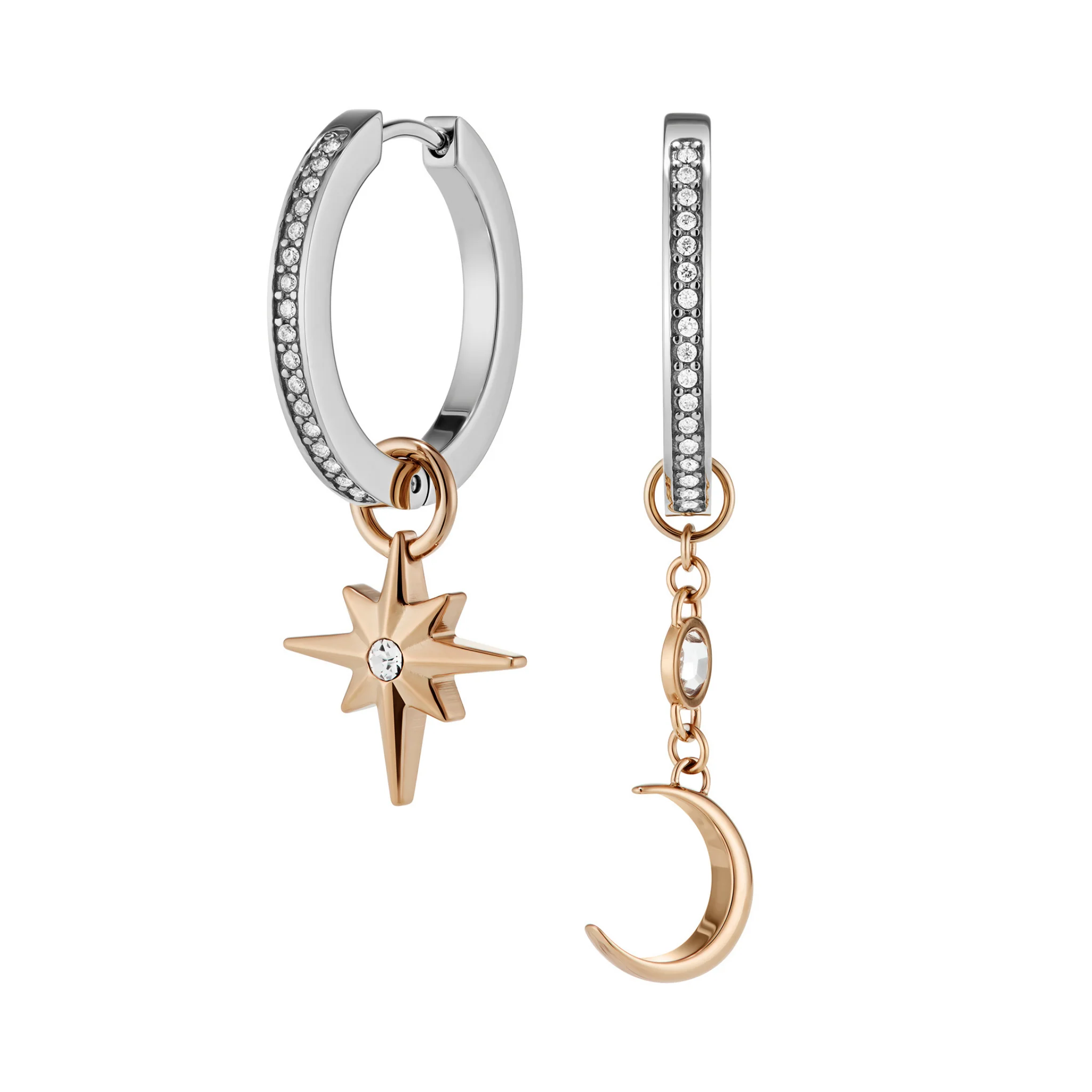 Womens Olivia Burton Silver Celestial Star & Moon Huggie Drop Earrings - Image 2