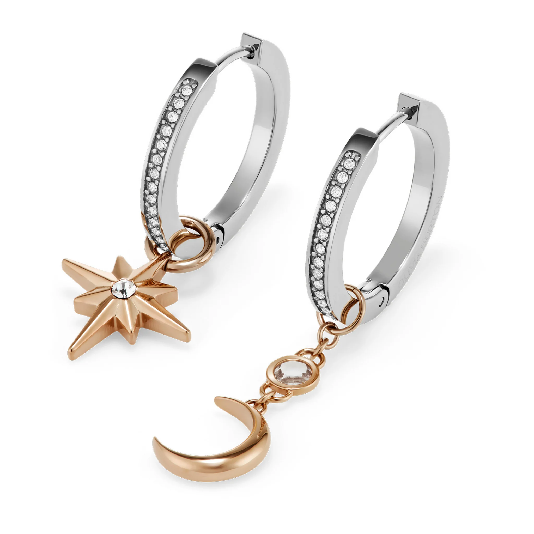 Womens Olivia Burton Silver Celestial Star & Moon Huggie Drop Earrings - Image 3