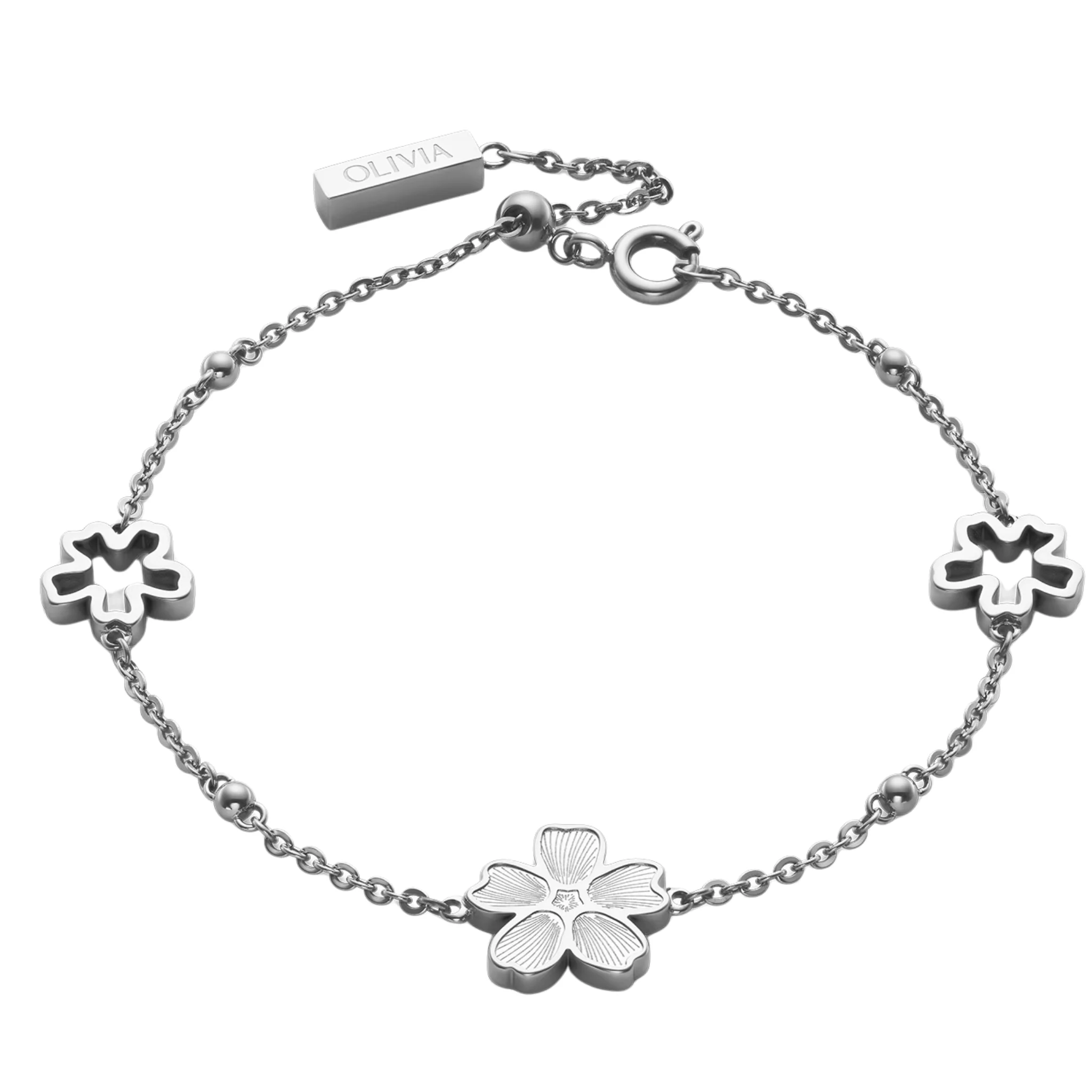Womens Olivia Burton Silver Floral Forget Me Not Bracelet - Image 2