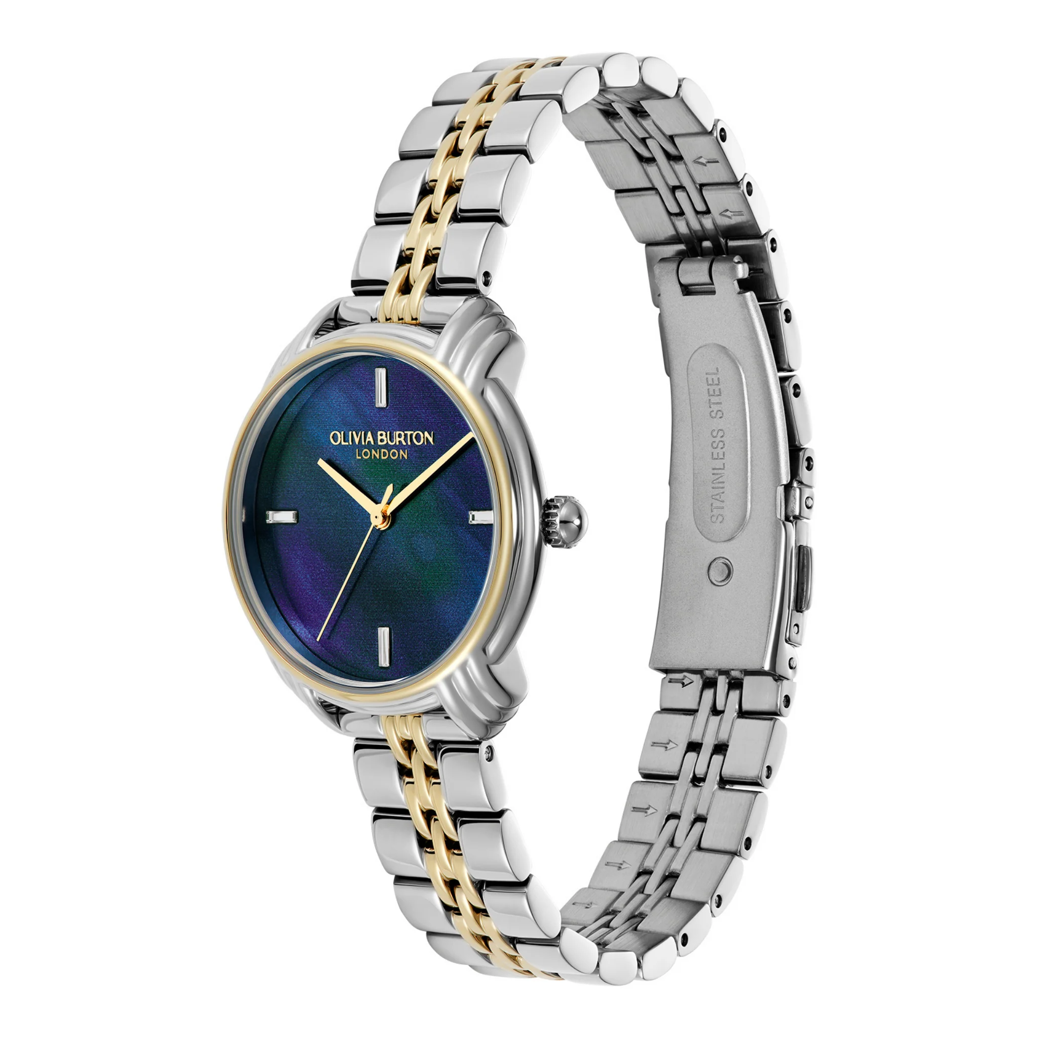 Womens Olivia Burton Silver/Gold/Black MOP Art Deco 2.0 Link Watch - Image 2