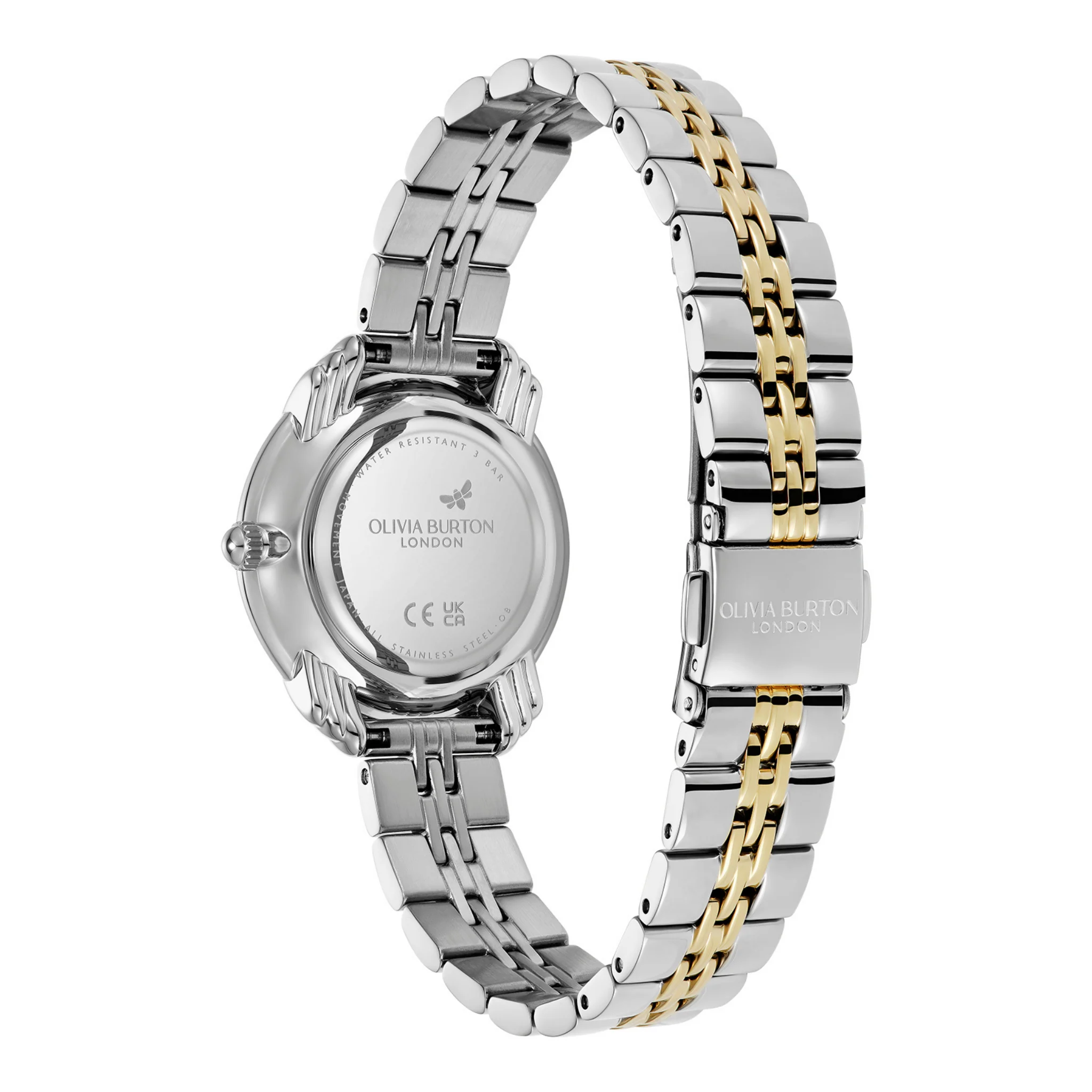 Womens Olivia Burton Silver/Gold/Black MOP Art Deco 2.0 Link Watch - Image 3