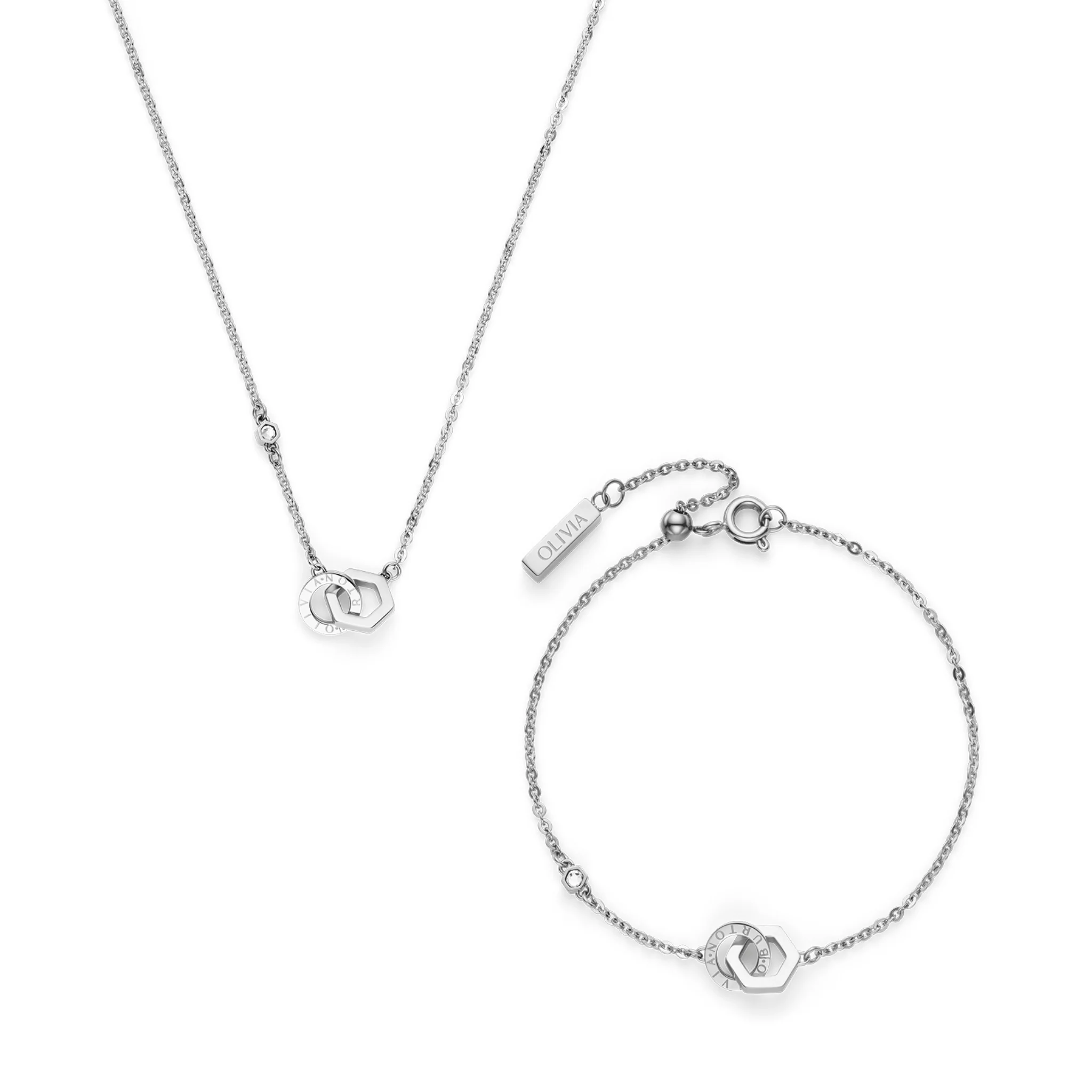Womens Olivia Burton Silver Interlink Necklace & Bracelet Gift Set - Image 2