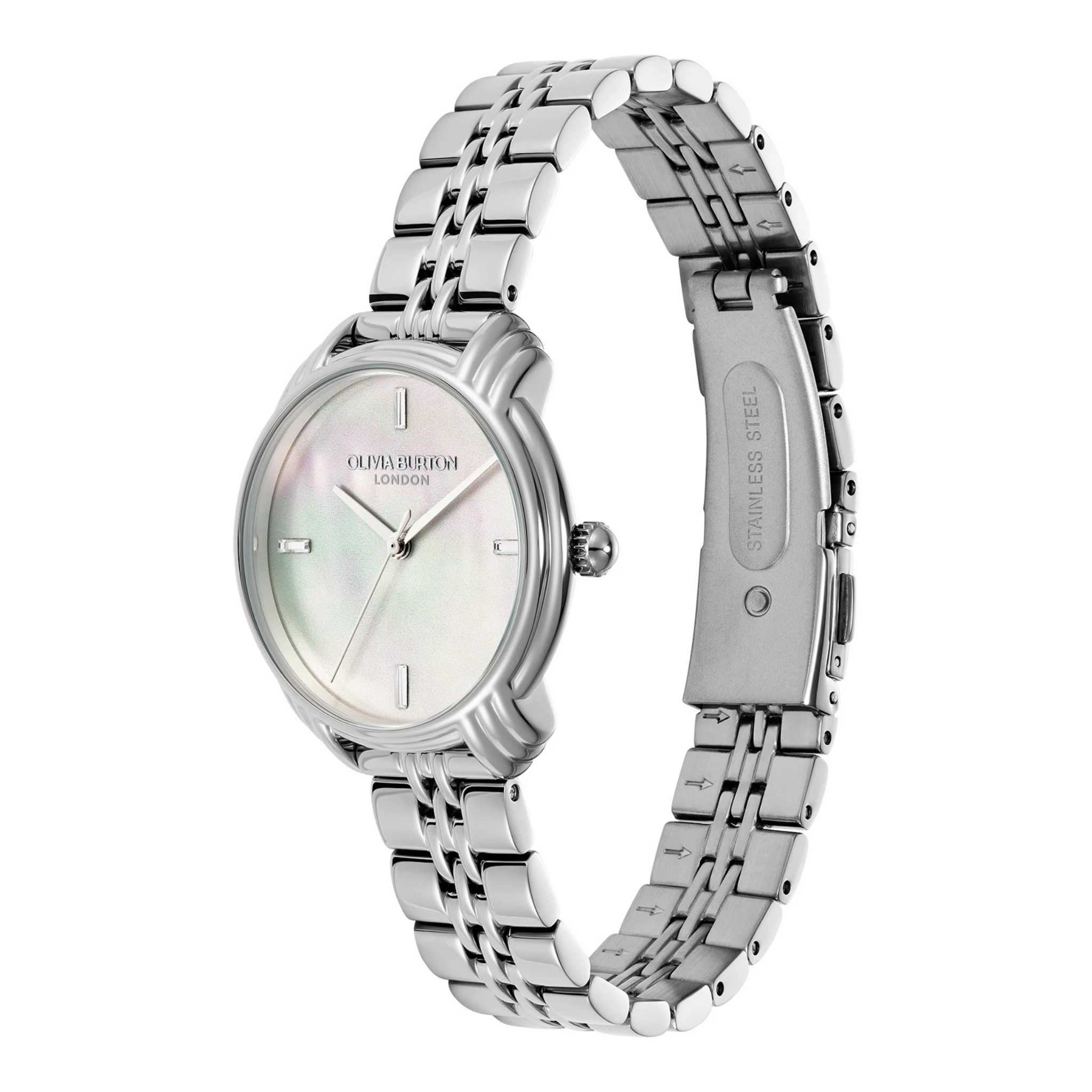 Womens Olivia Burton Silver/Ivory MOP Art Deco 2.0 Link Watch - Image 2