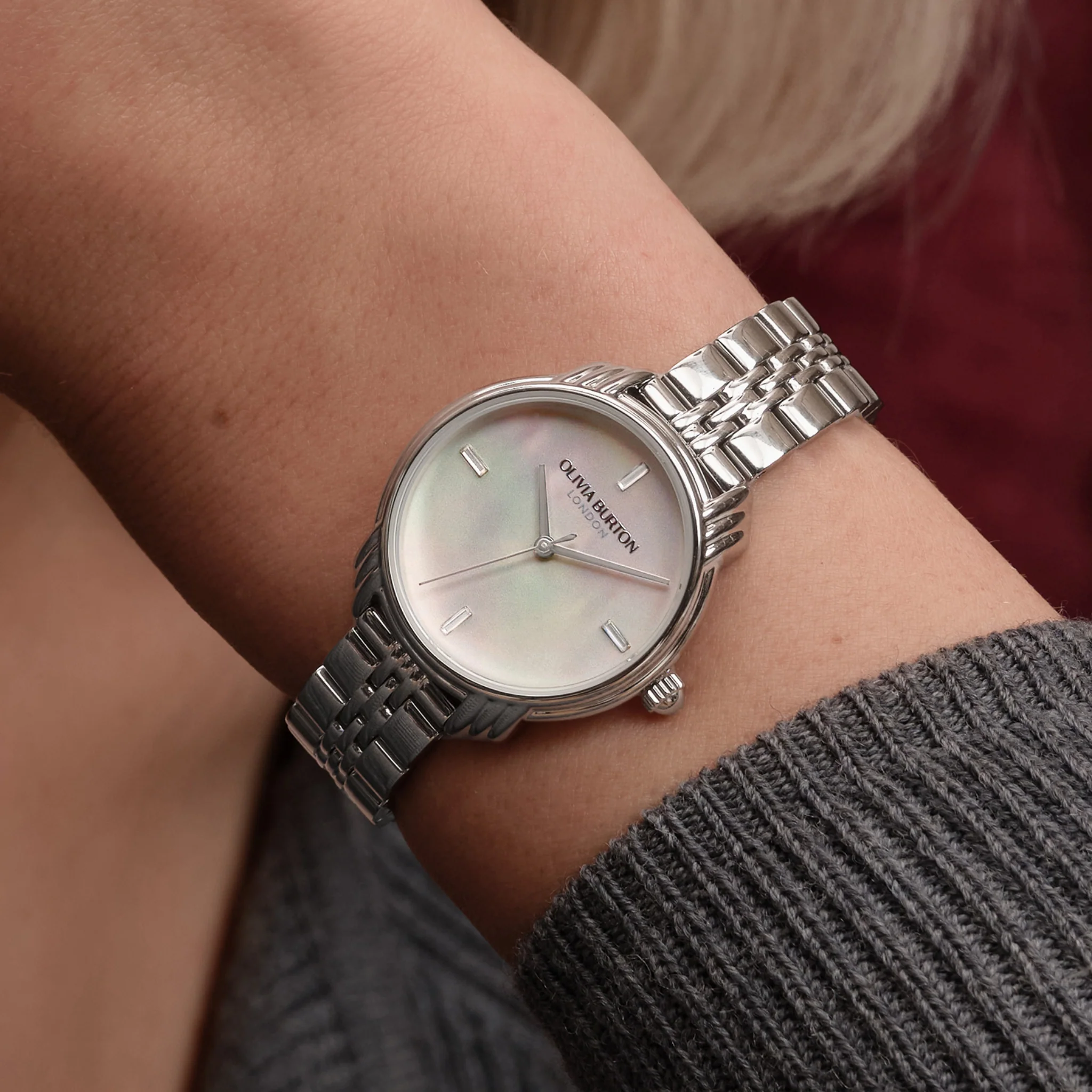 Womens Olivia Burton Silver/Ivory MOP Art Deco 2.0 Link Watch - Image 5