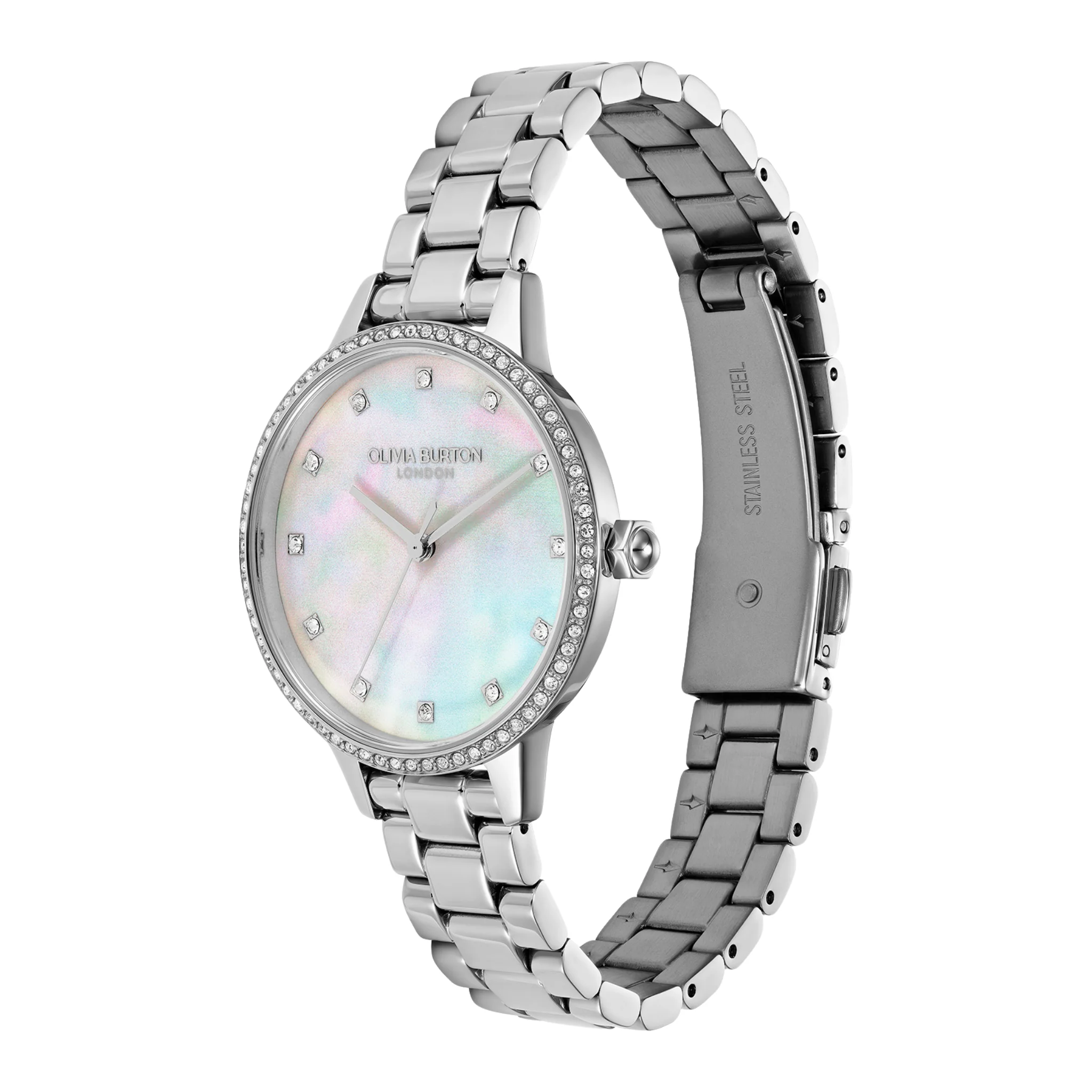 Womens Olivia Burton Silver/Pearlized Dial Captivate Bracelet Watch - Image 3