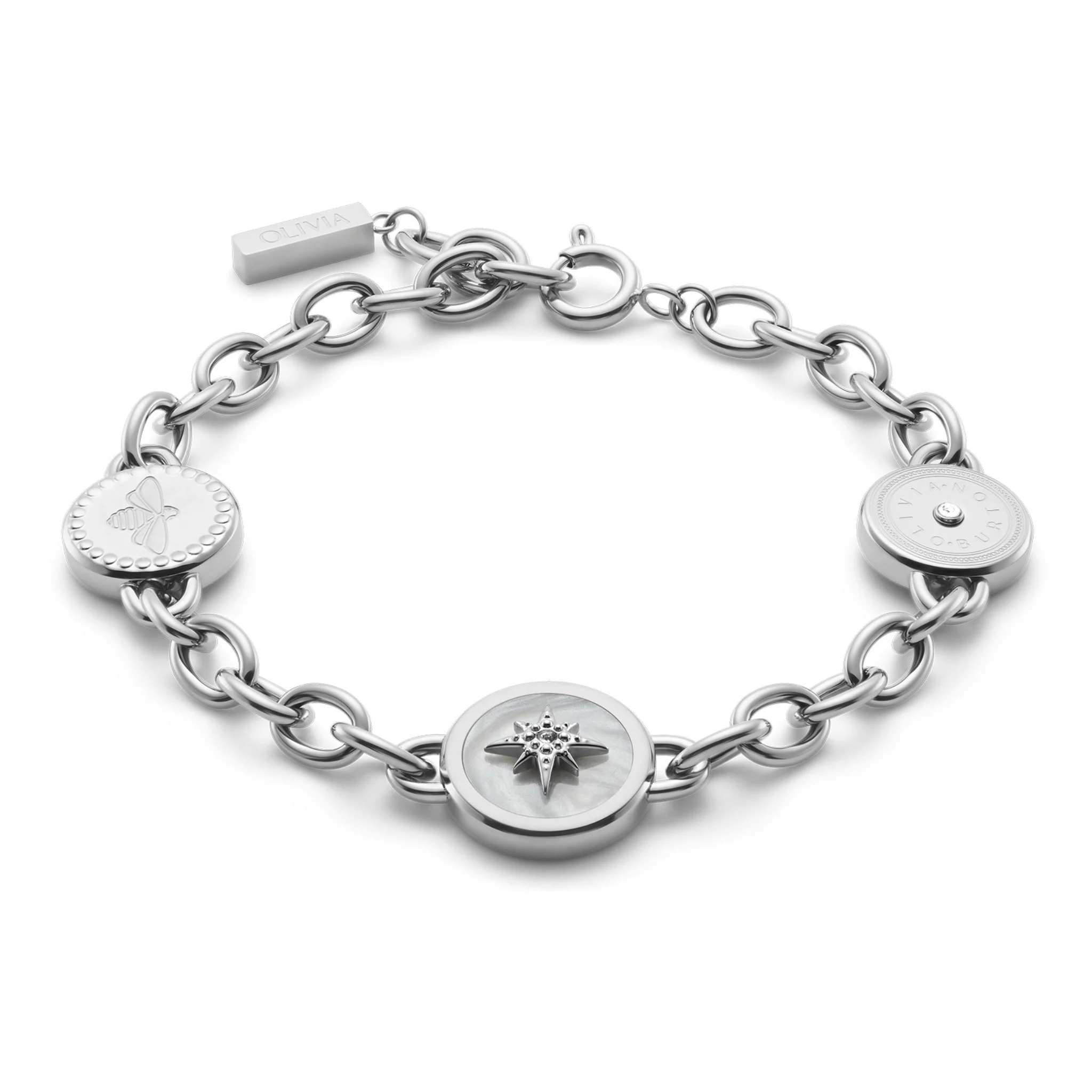 Womens Olivia Burton Silver Signature Bee Charm Bracelet - Image 3