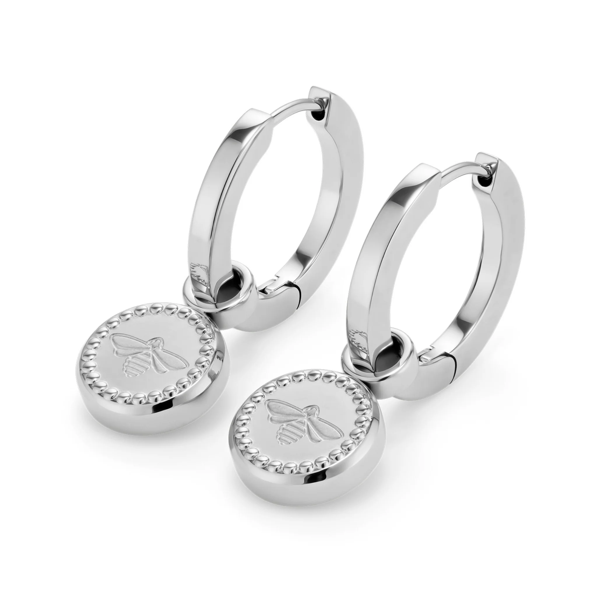 Womens Olivia Burton Silver Signature Bee Charm Hoop Earrings - Image 4