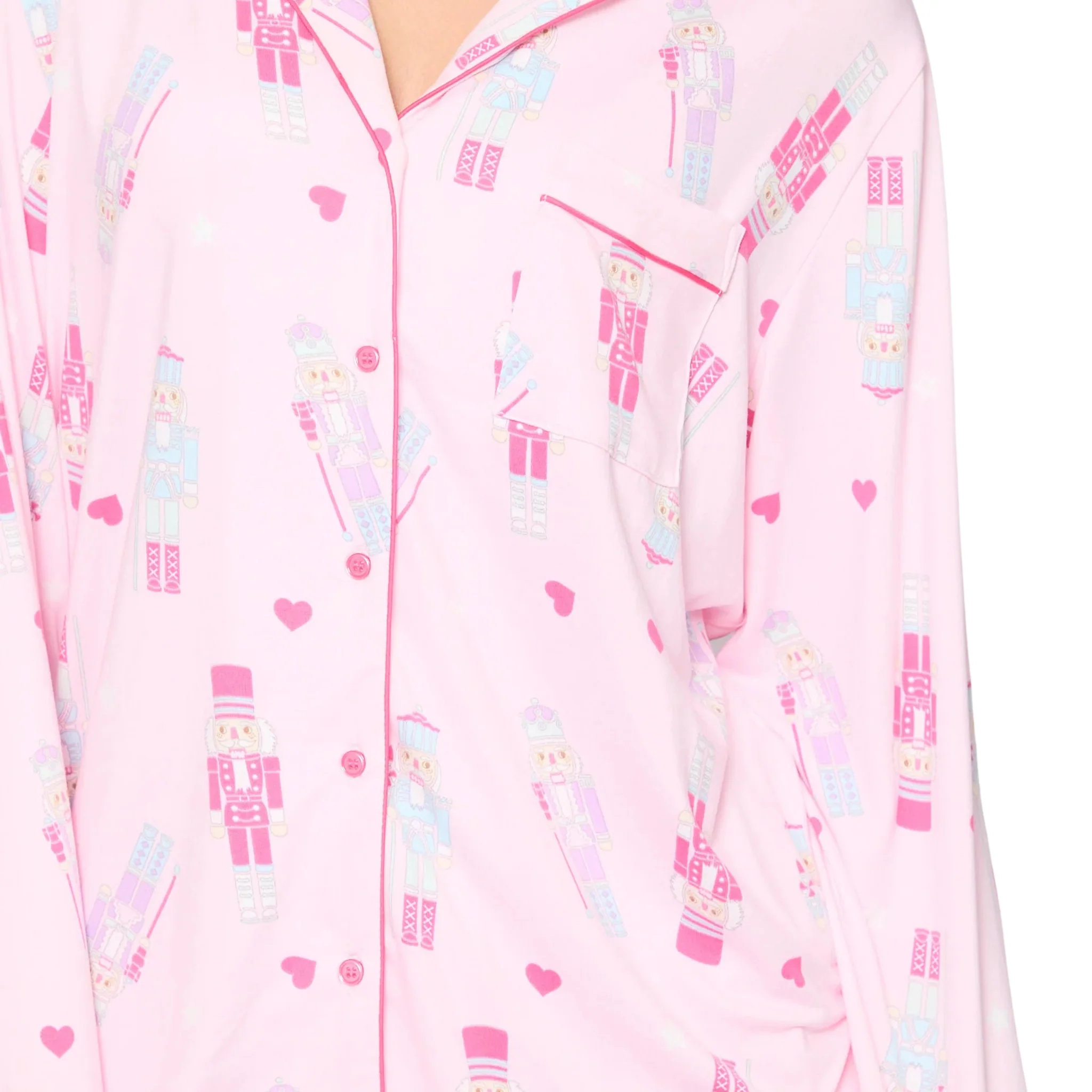 Womens Pink Nutcracker Print Wide Leg Traditional Pyjama Set - Image 2