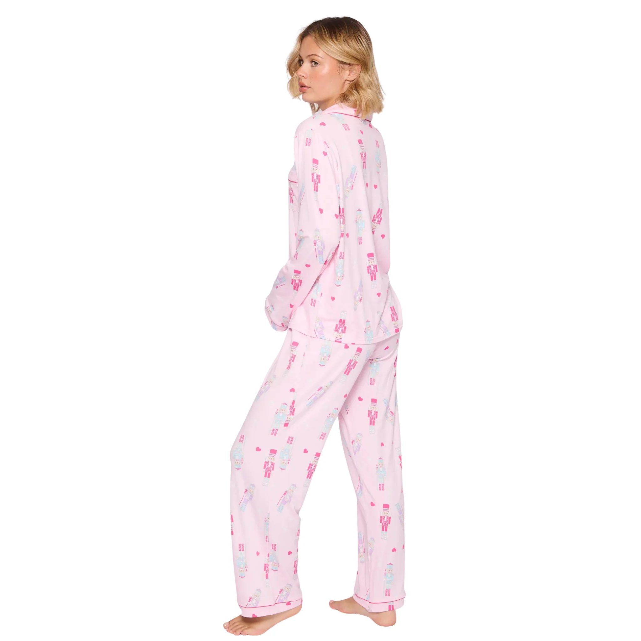 Womens Pink Nutcracker Print Wide Leg Traditional Pyjama Set - Image 3