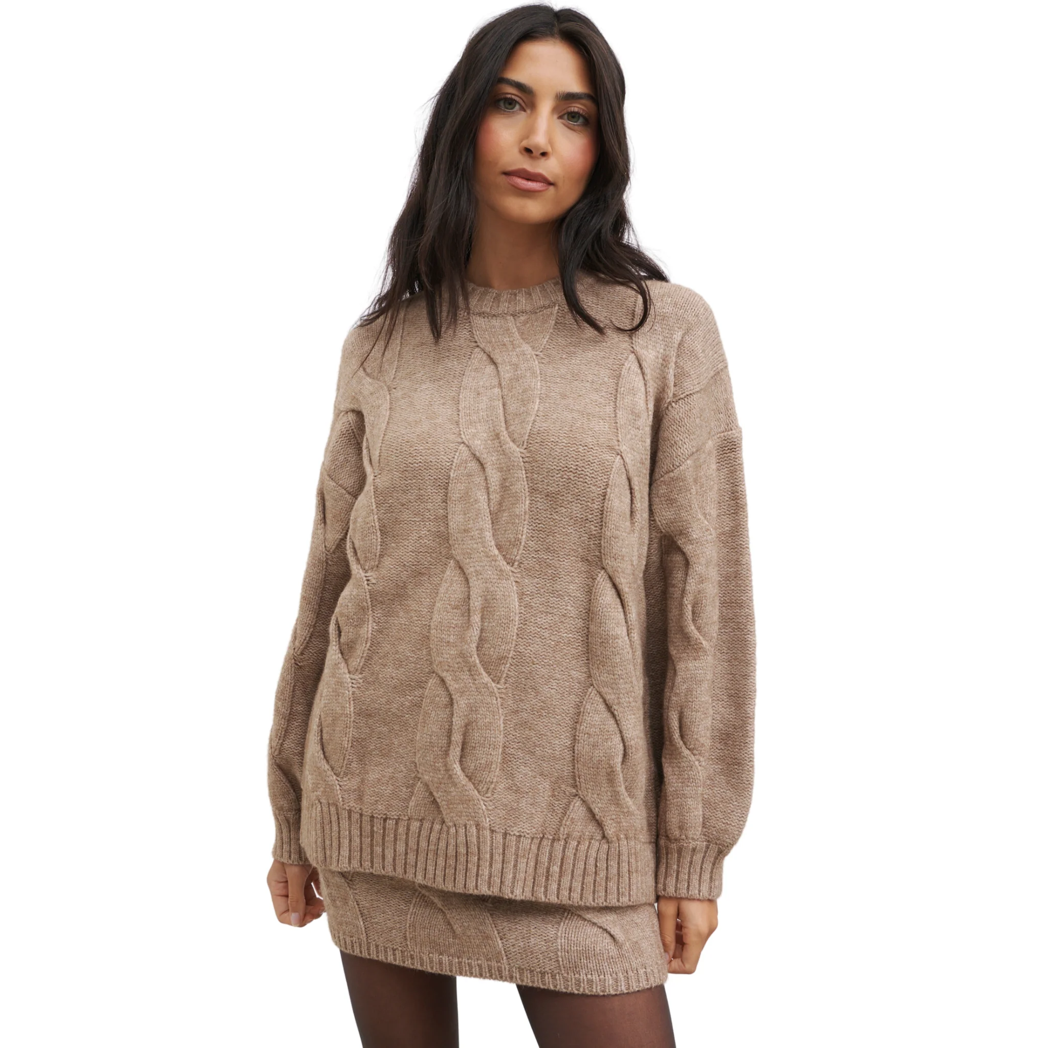 Womens Pretty Lavish Beige Atlantic Chunky Cable Knit Jumper - Image 2