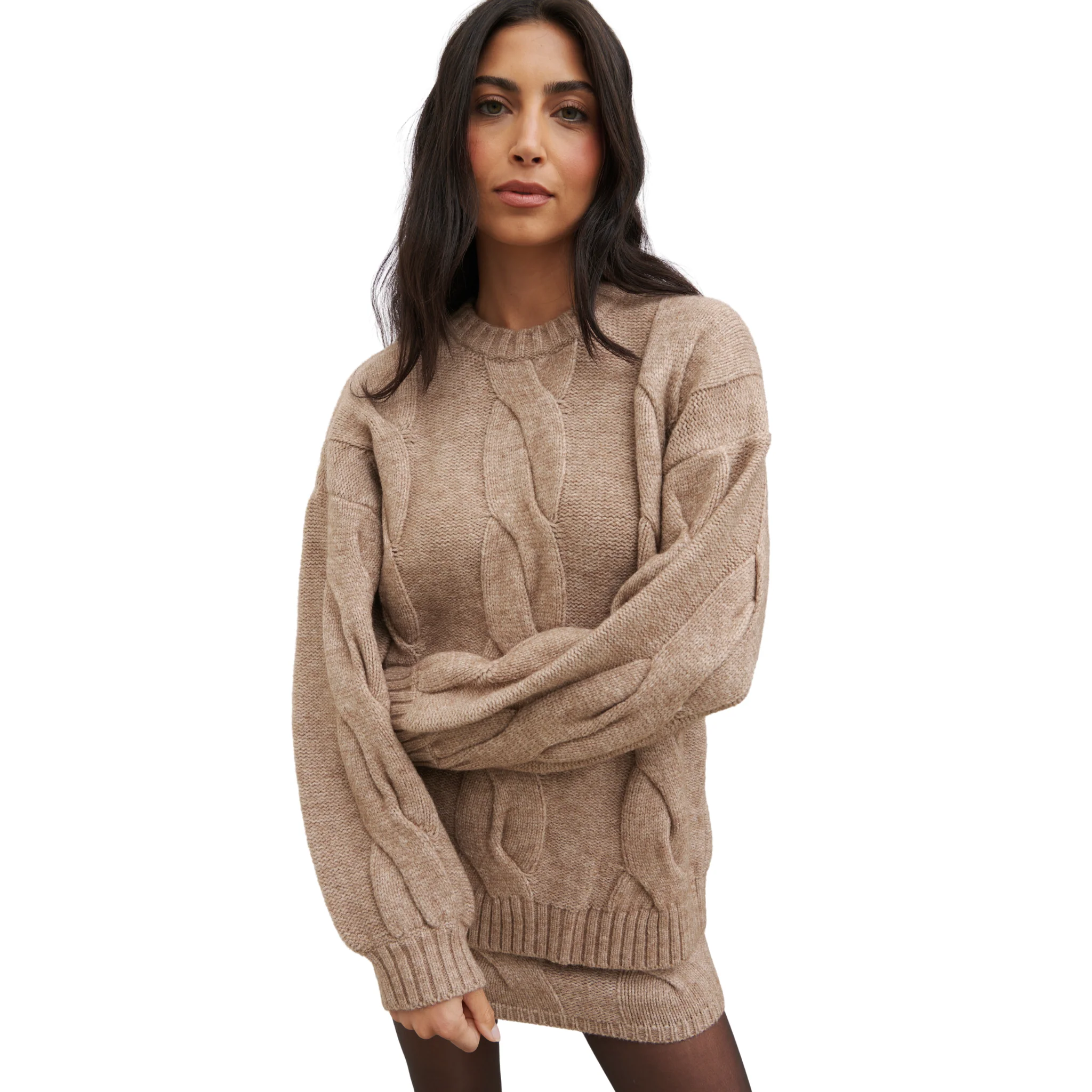 Womens Pretty Lavish Beige Atlantic Chunky Cable Knit Jumper - Image 4