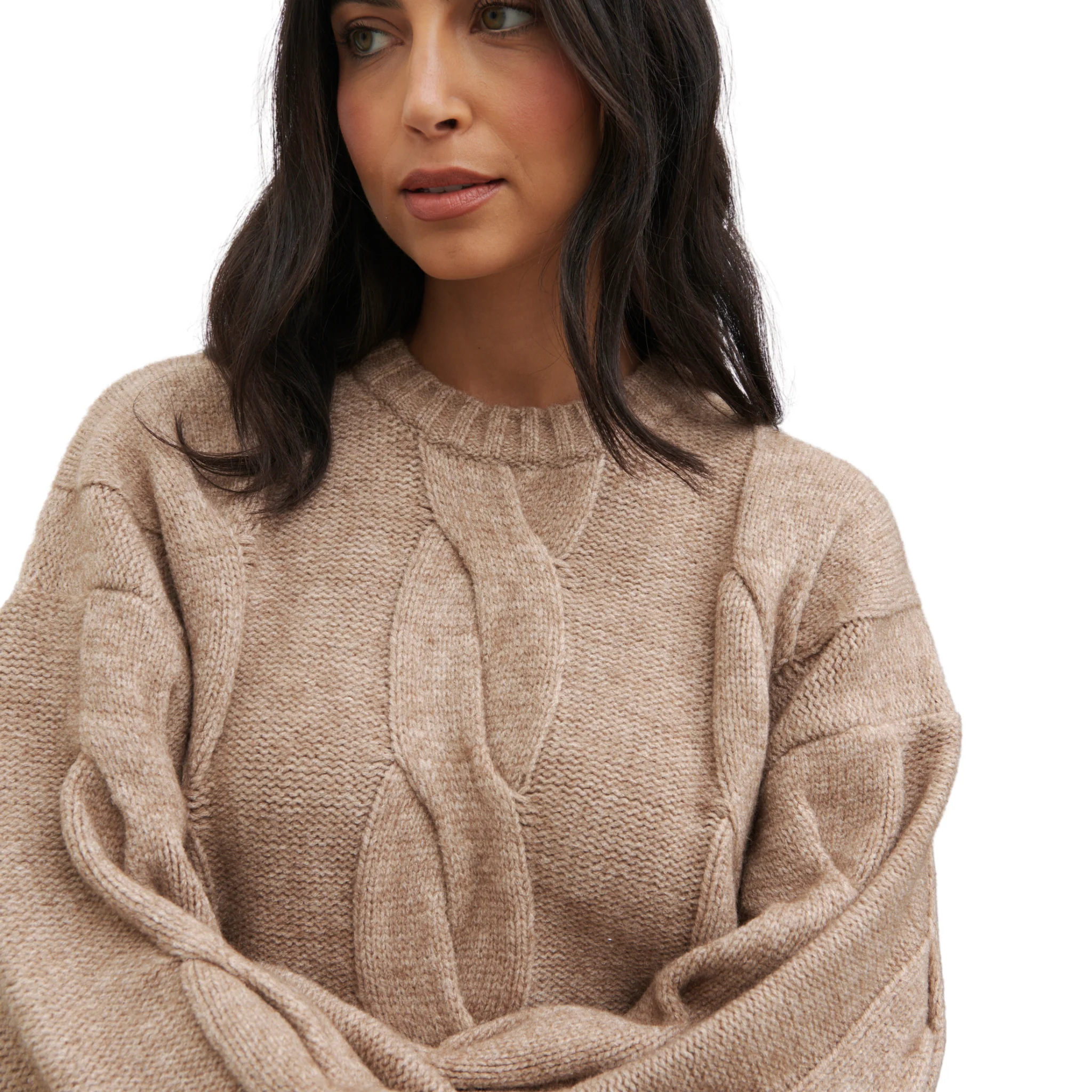 Womens Pretty Lavish Beige Atlantic Chunky Cable Knit Jumper - Image 6