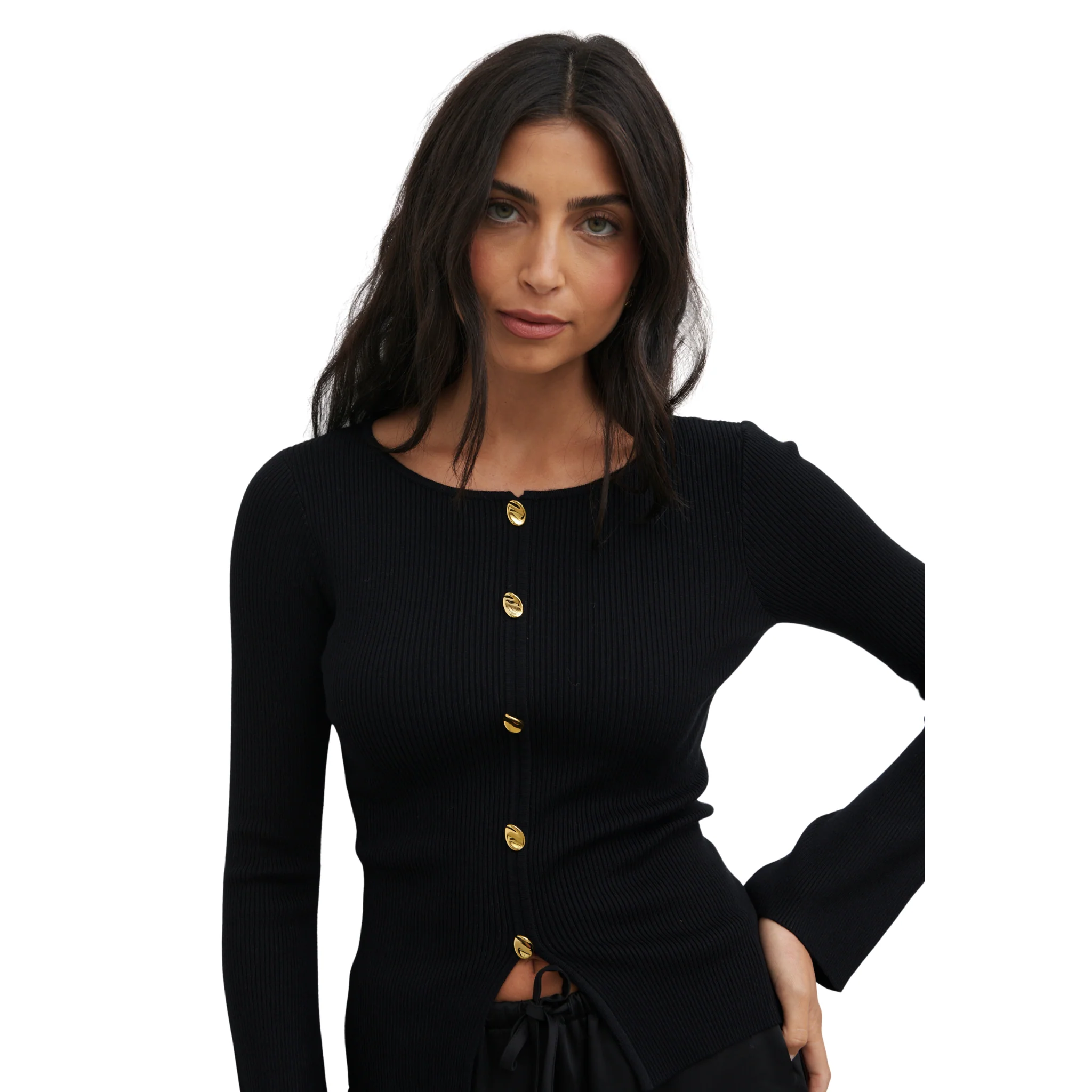 Womens Pretty Lavish Black Sissi Fine Knit Button Detail Top - Image 3
