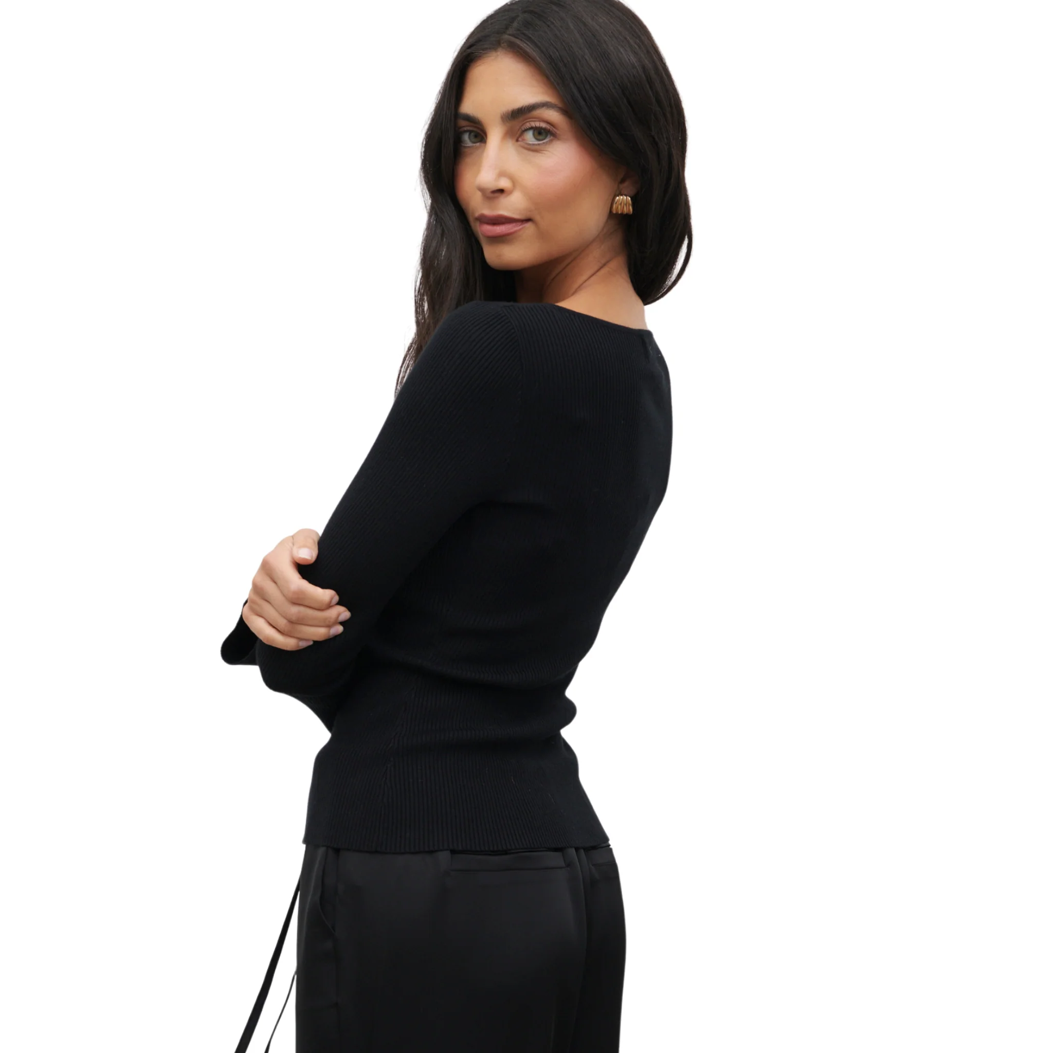 Womens Pretty Lavish Black Sissi Fine Knit Button Detail Top - Image 5