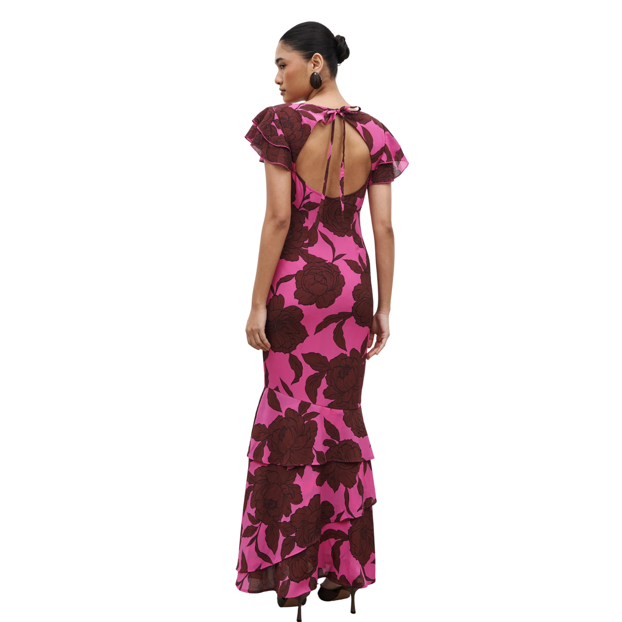 Womens Pretty Lavish Brown/Fuchsia Floral Ester Ruffle Maxi Dress - Image 2