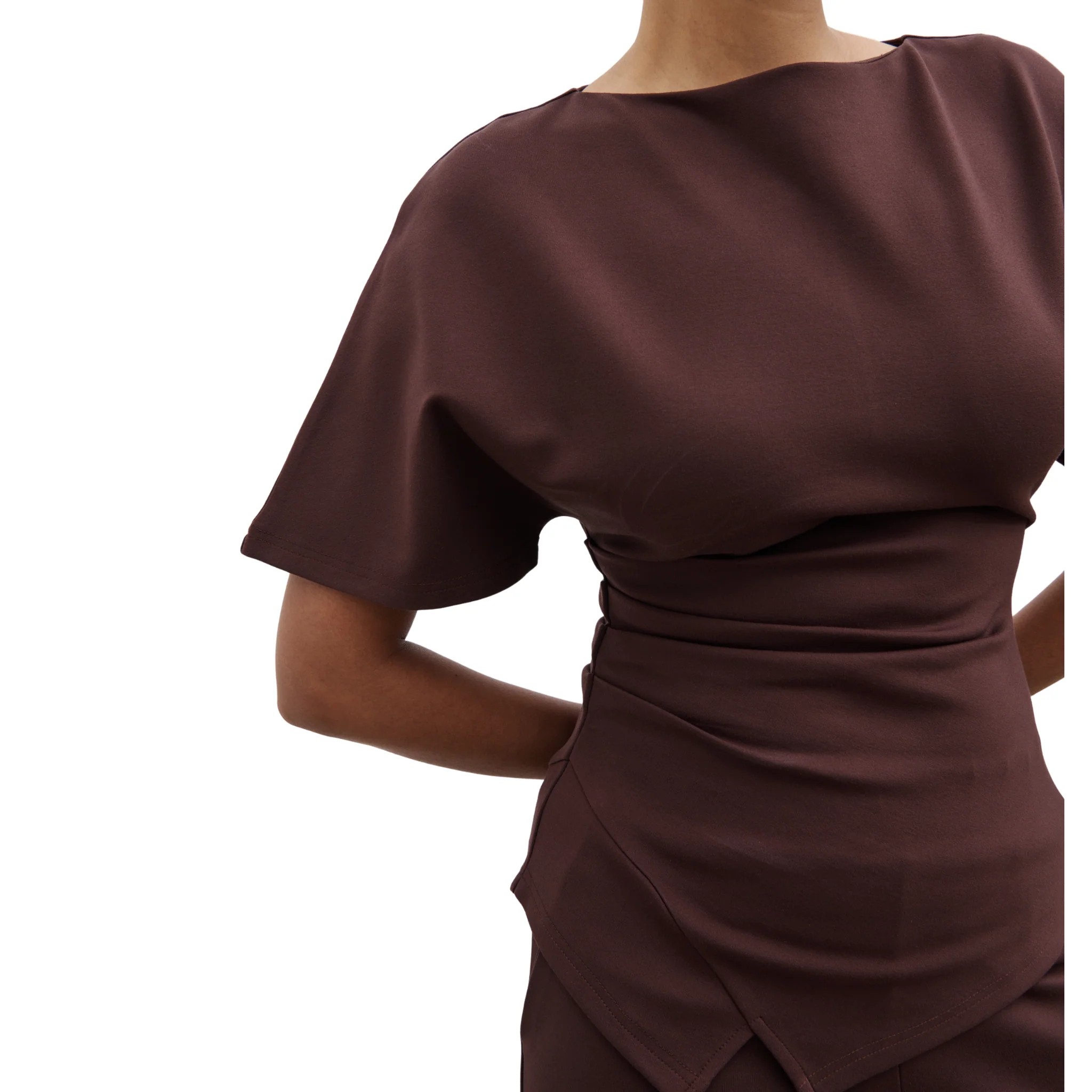 Womens Pretty Lavish Brown Marni Pleated Jersey Top - Image 3