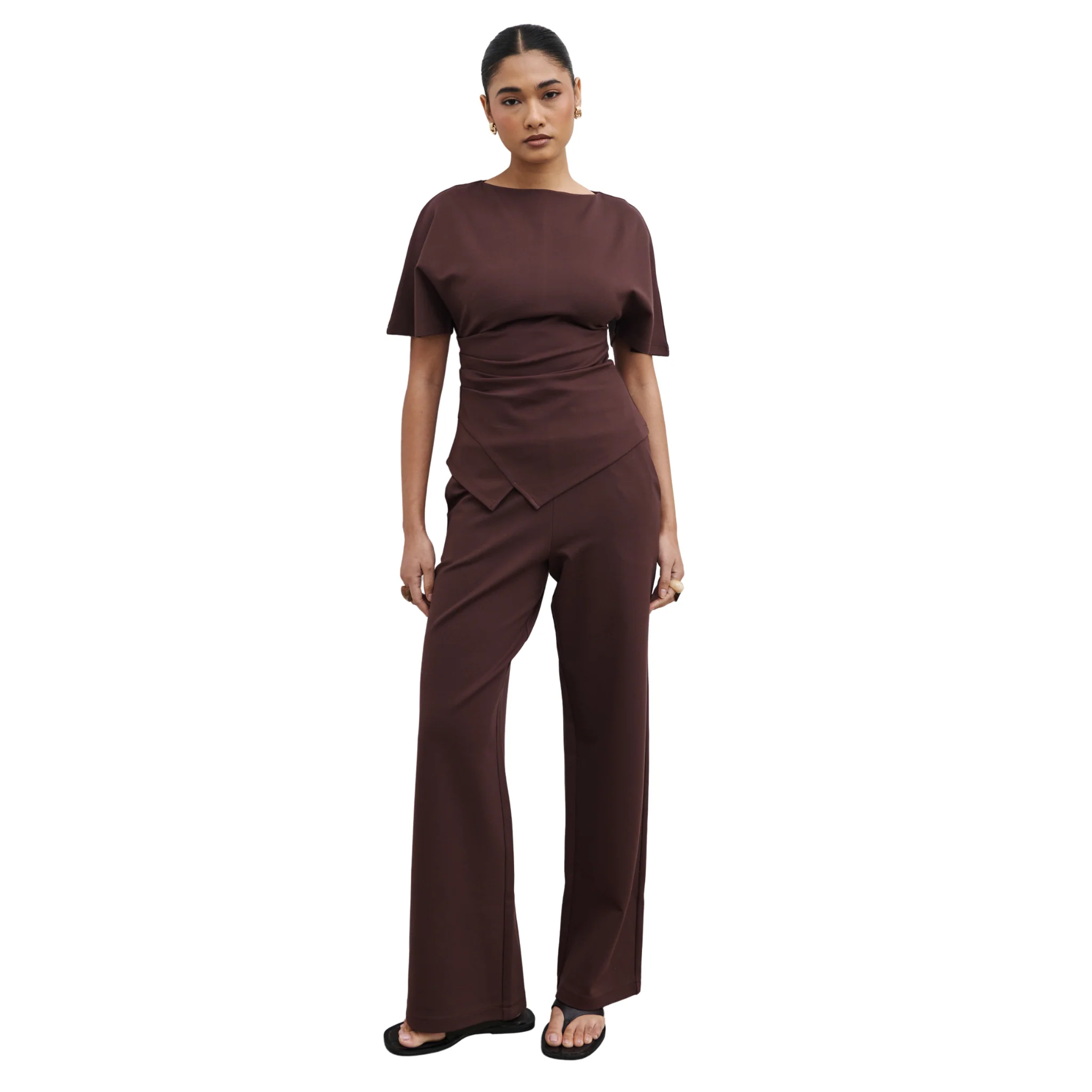 Womens Pretty Lavish Brown Marni Pleated Jersey Top - Image 4