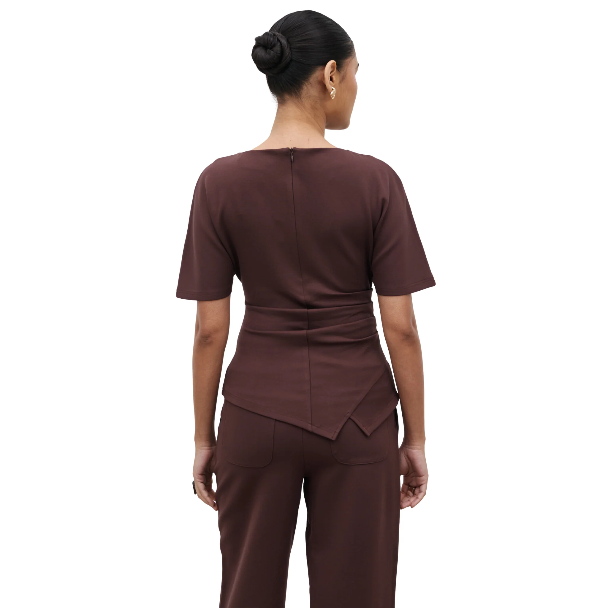 Womens Pretty Lavish Brown Marni Pleated Jersey Top - Image 5