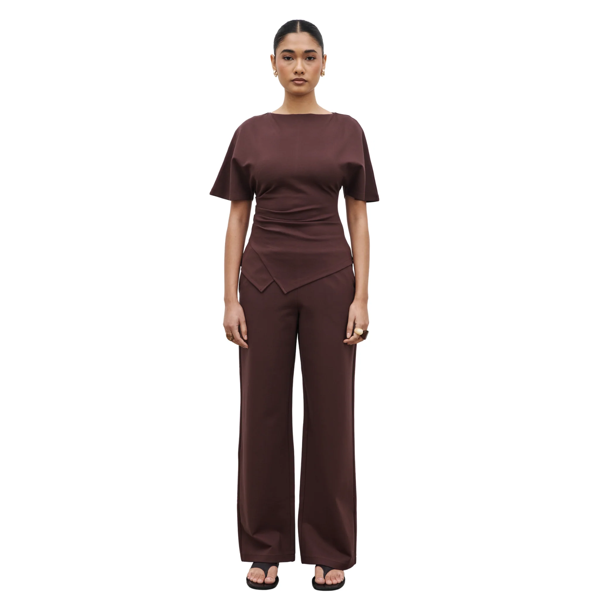 Womens Pretty Lavish Brown Marni Pleated Jersey Top - Image 6