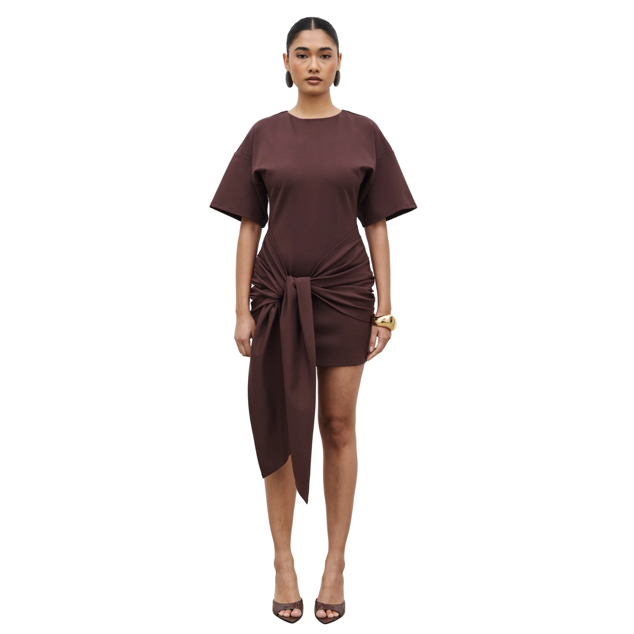 Womens Pretty Lavish Brown Olivia Jersey Knot Mini Dress - Image 4
