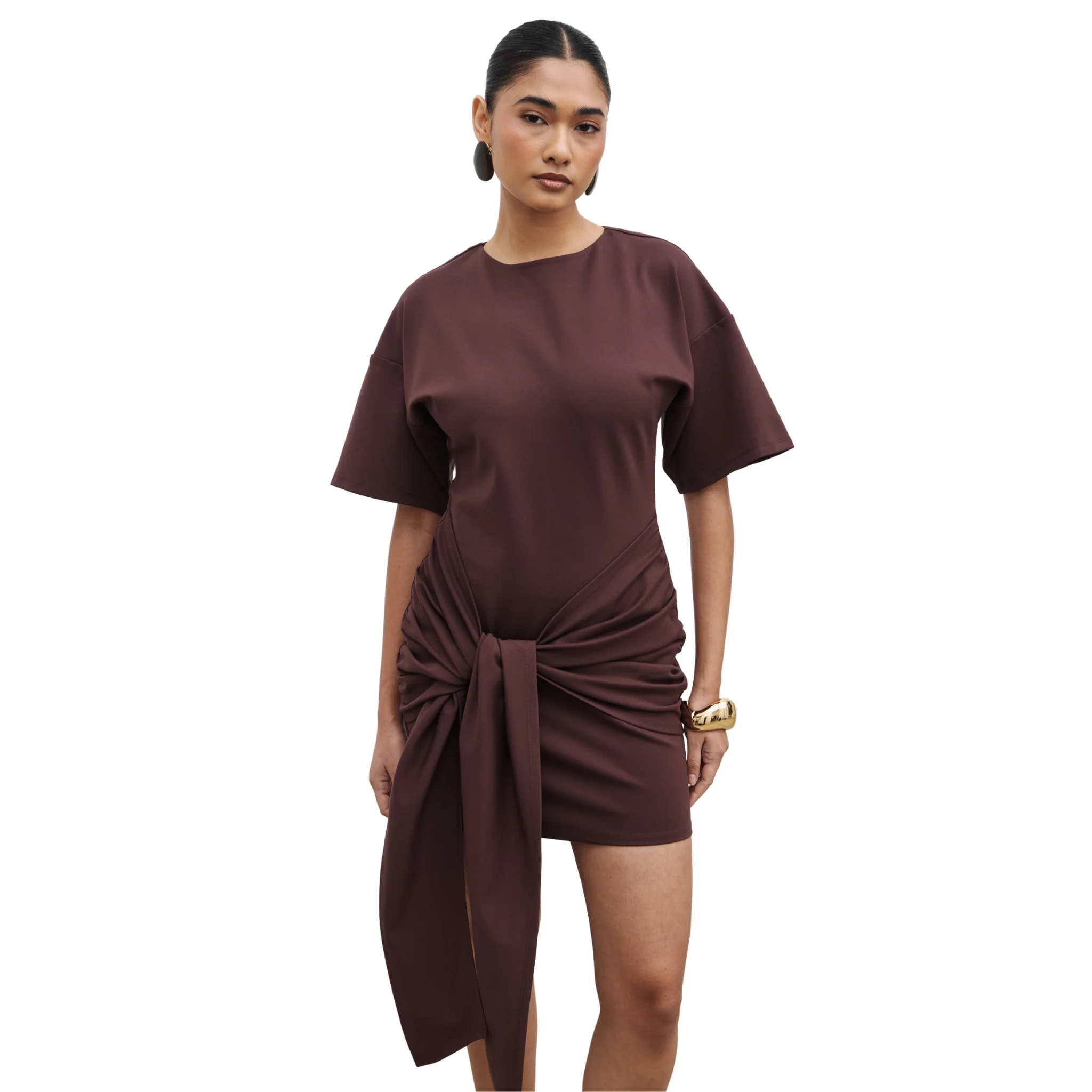 Womens Pretty Lavish Brown Olivia Jersey Knot Mini Dress - Image 5