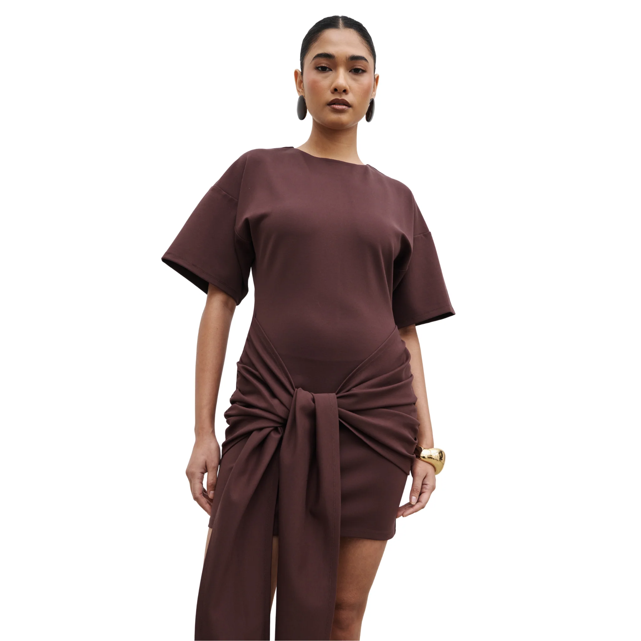 Womens Pretty Lavish Brown Olivia Jersey Knot Mini Dress - Image 7