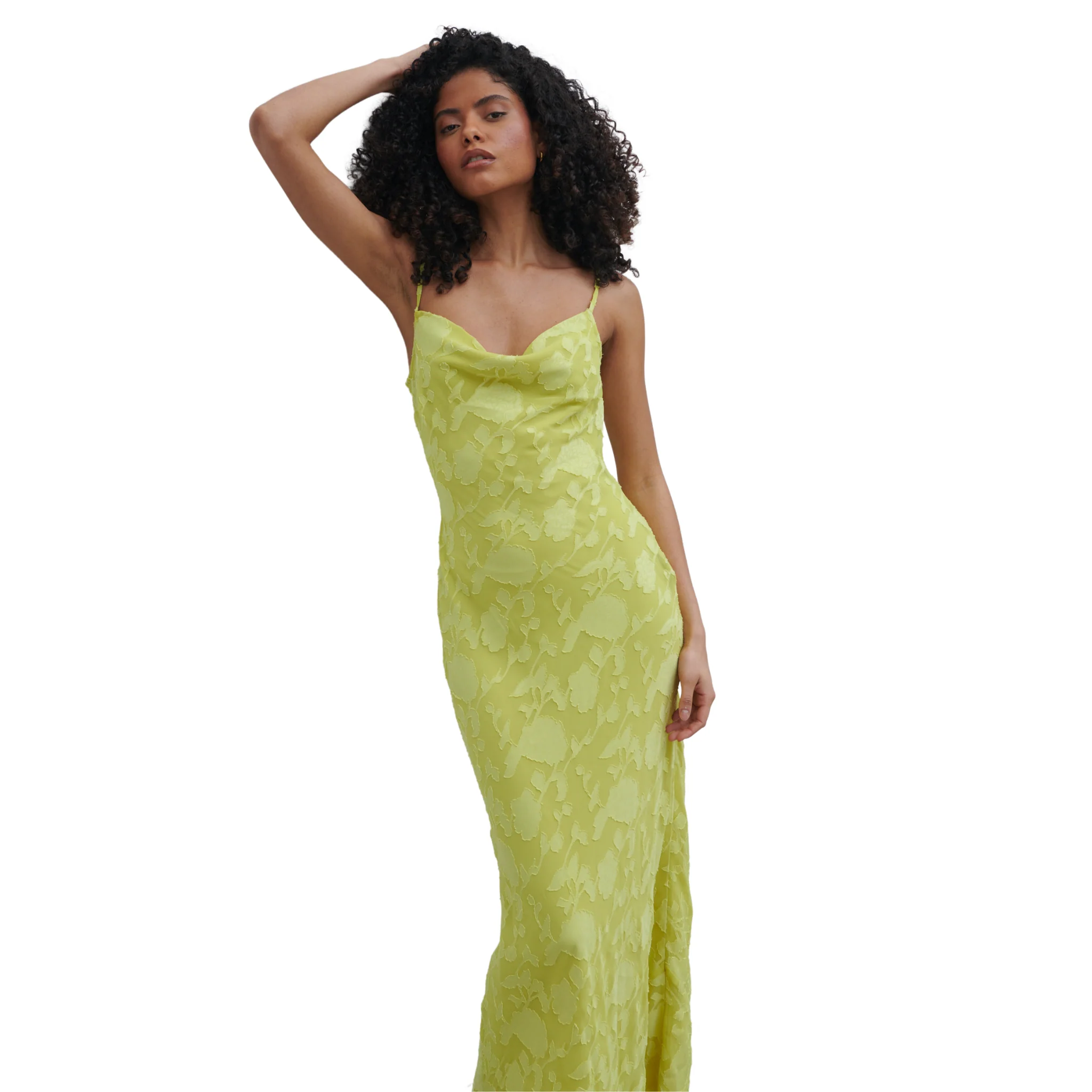 Womens Pretty Lavish Chartreuse Eden Jacquard Maxi Dress - Image 2