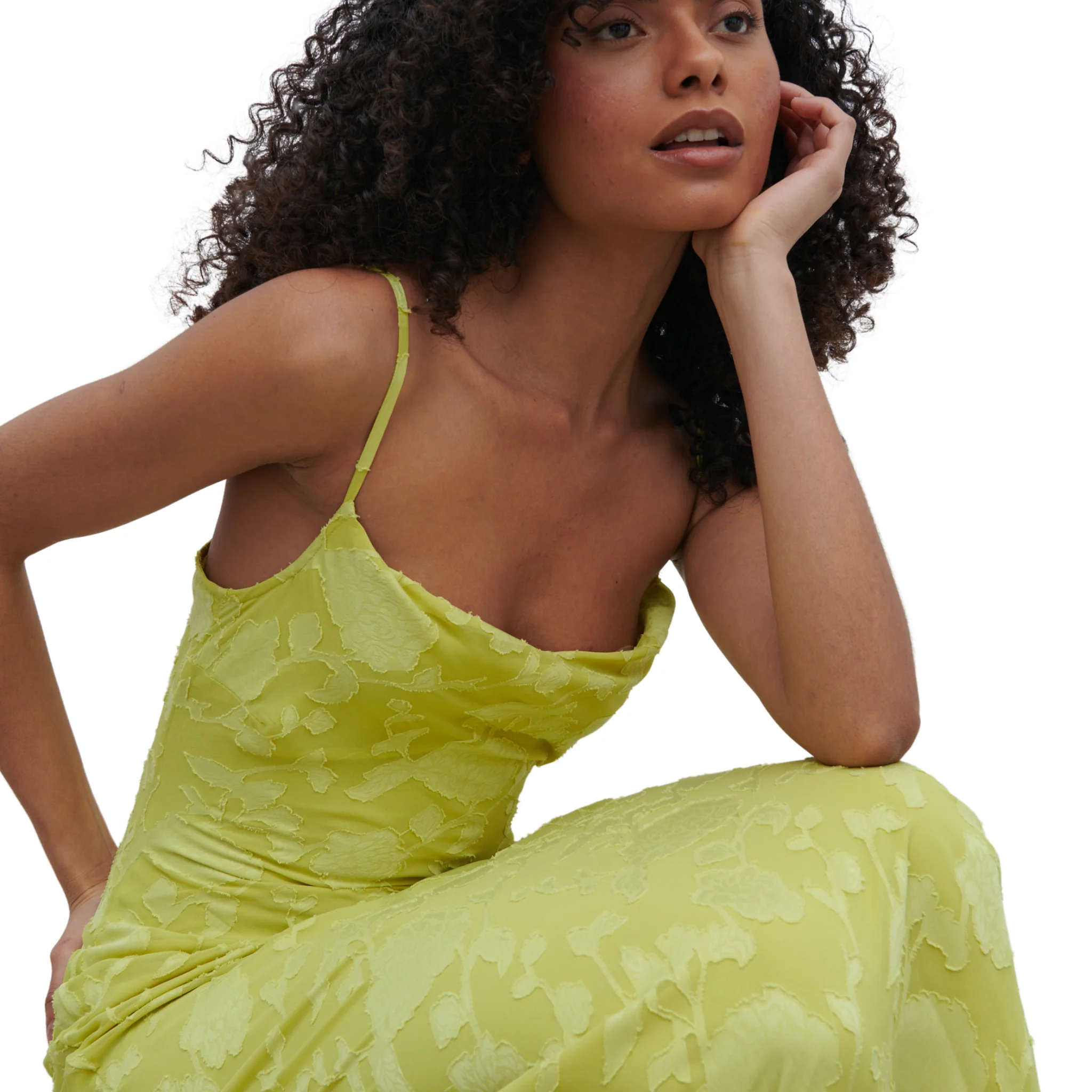 Womens Pretty Lavish Chartreuse Eden Jacquard Maxi Dress - Image 4