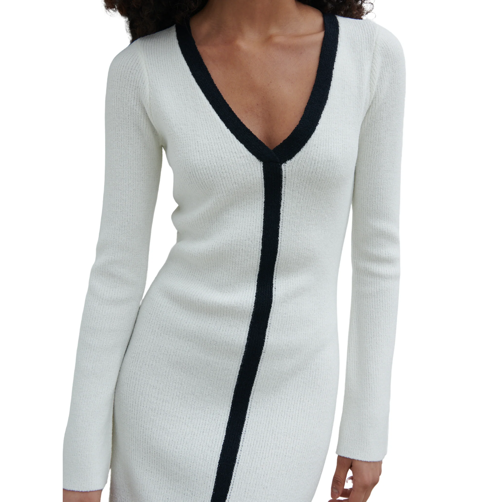 Womens Pretty Lavish Cream & Black Ailey Contrast Knit Midaxi Dress - Image 3