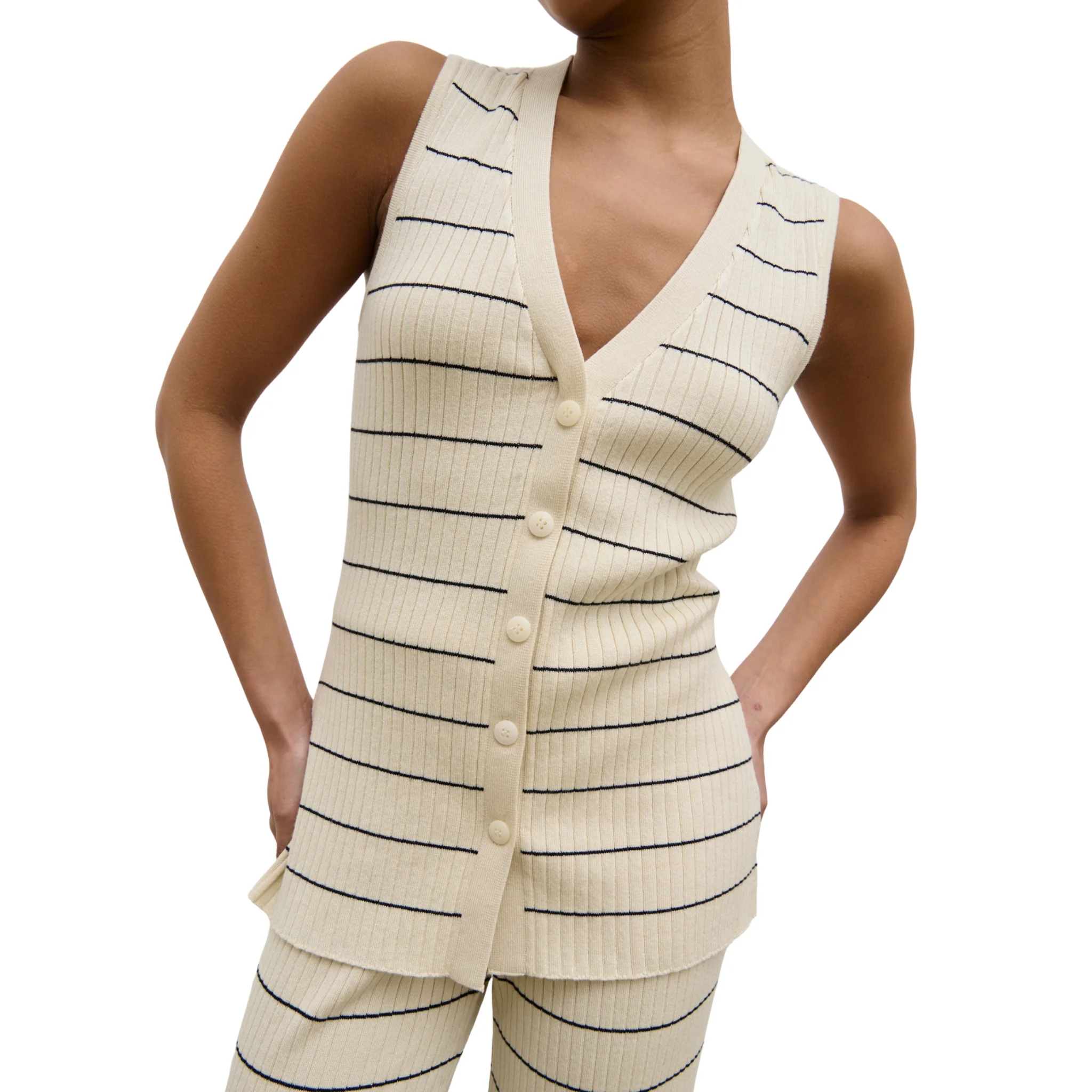 Womens Pretty Lavish Cream/Black Hattie Stripe Knit Waistcoat - Image 3