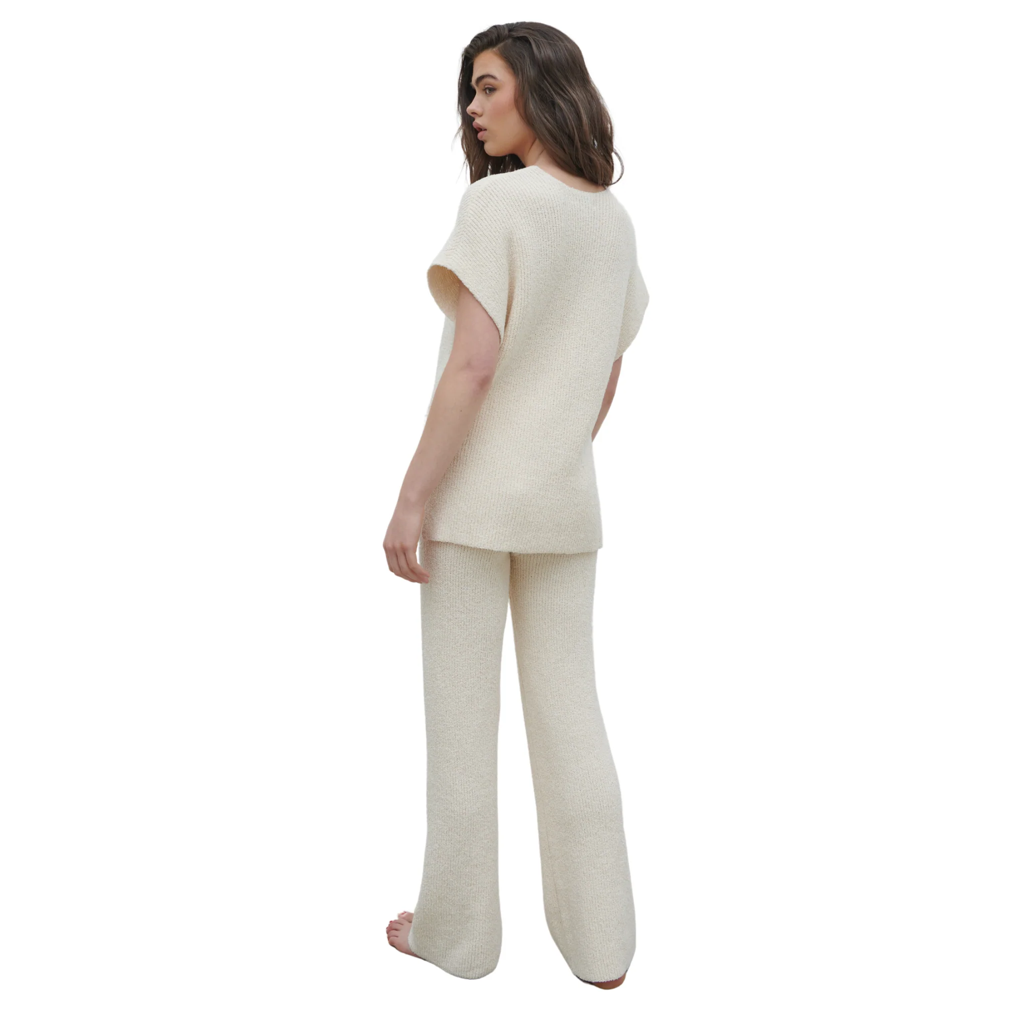 Womens Pretty Lavish Cream Katya Rib Knit Trousers - Image 3