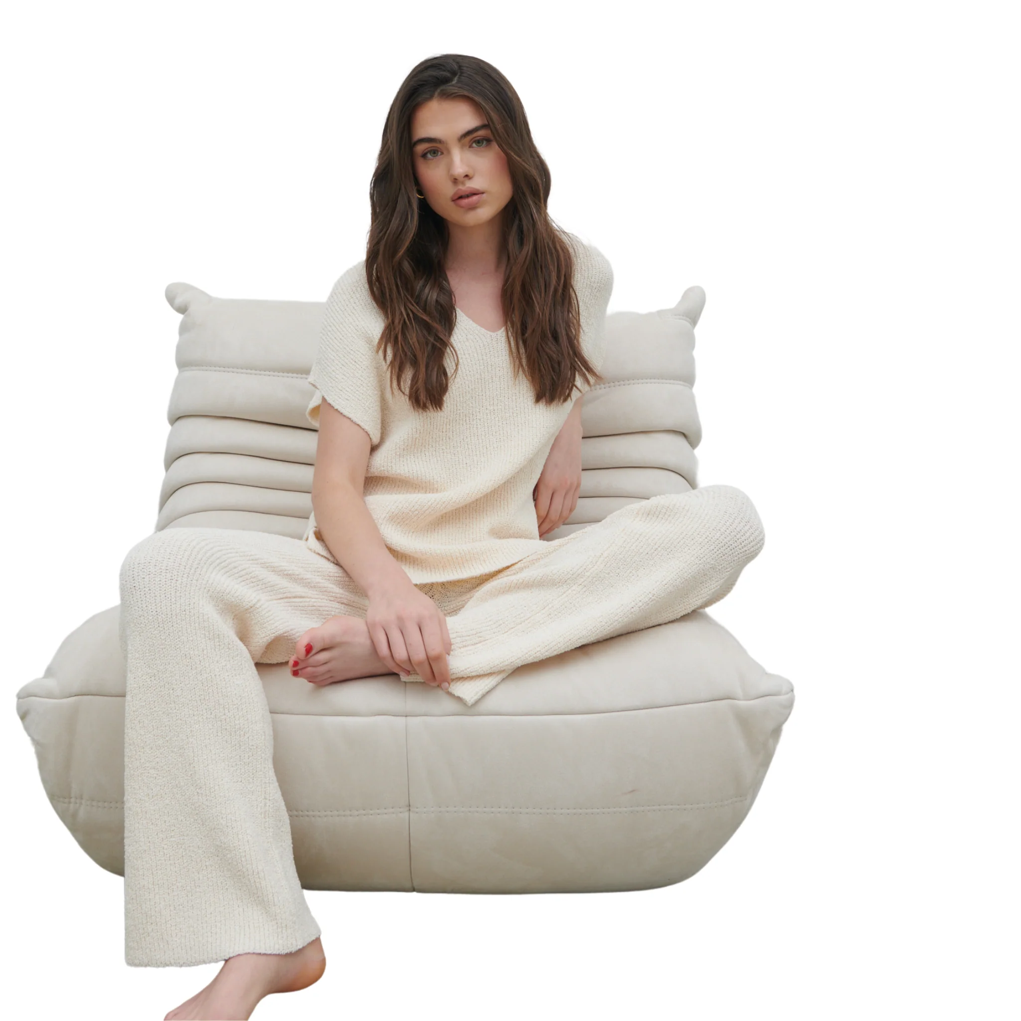 Womens Pretty Lavish Cream Katya Rib Knit Trousers - Image 4