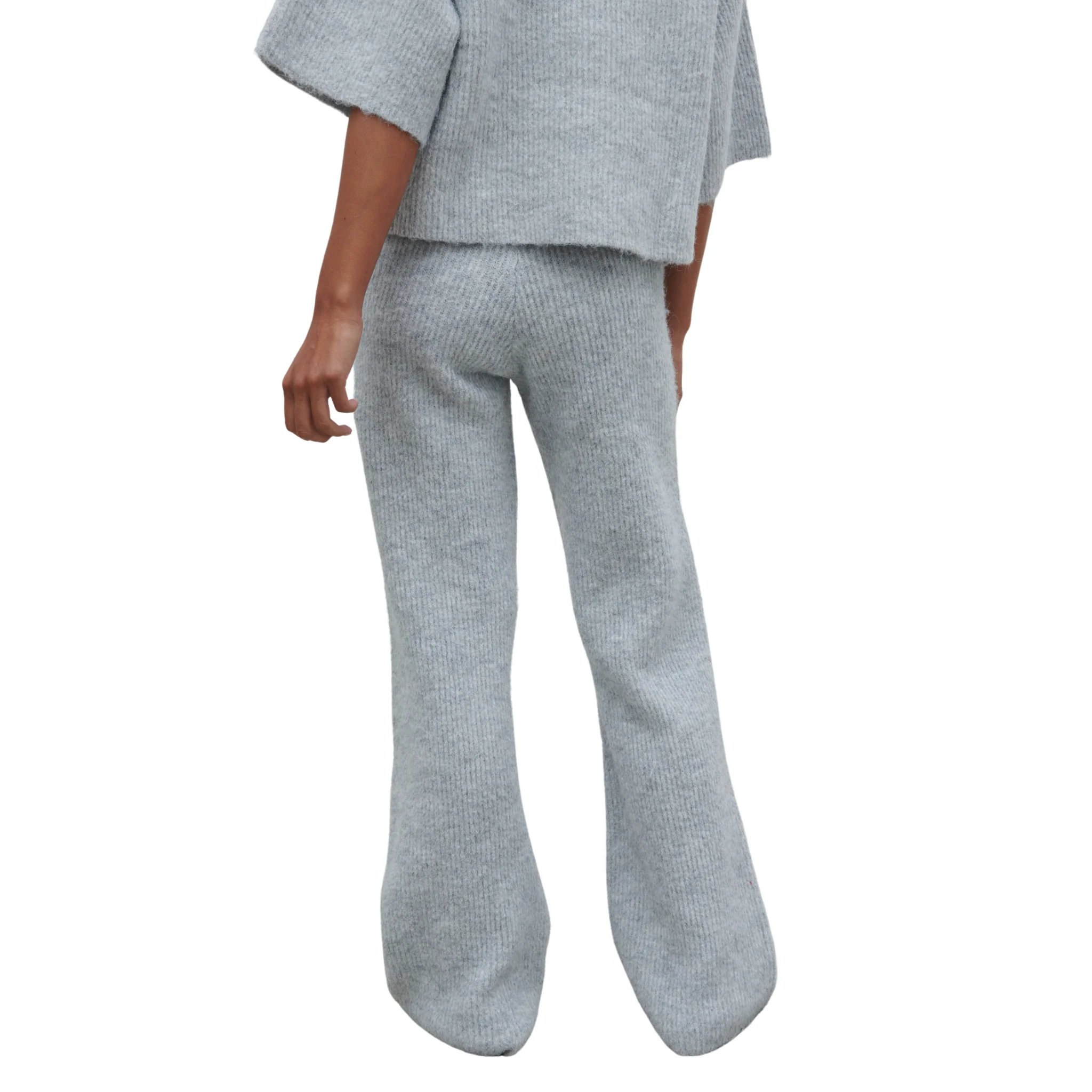 Womens Pretty Lavish Grey Marl Ovalie Rib Knit Trousers - Image 2