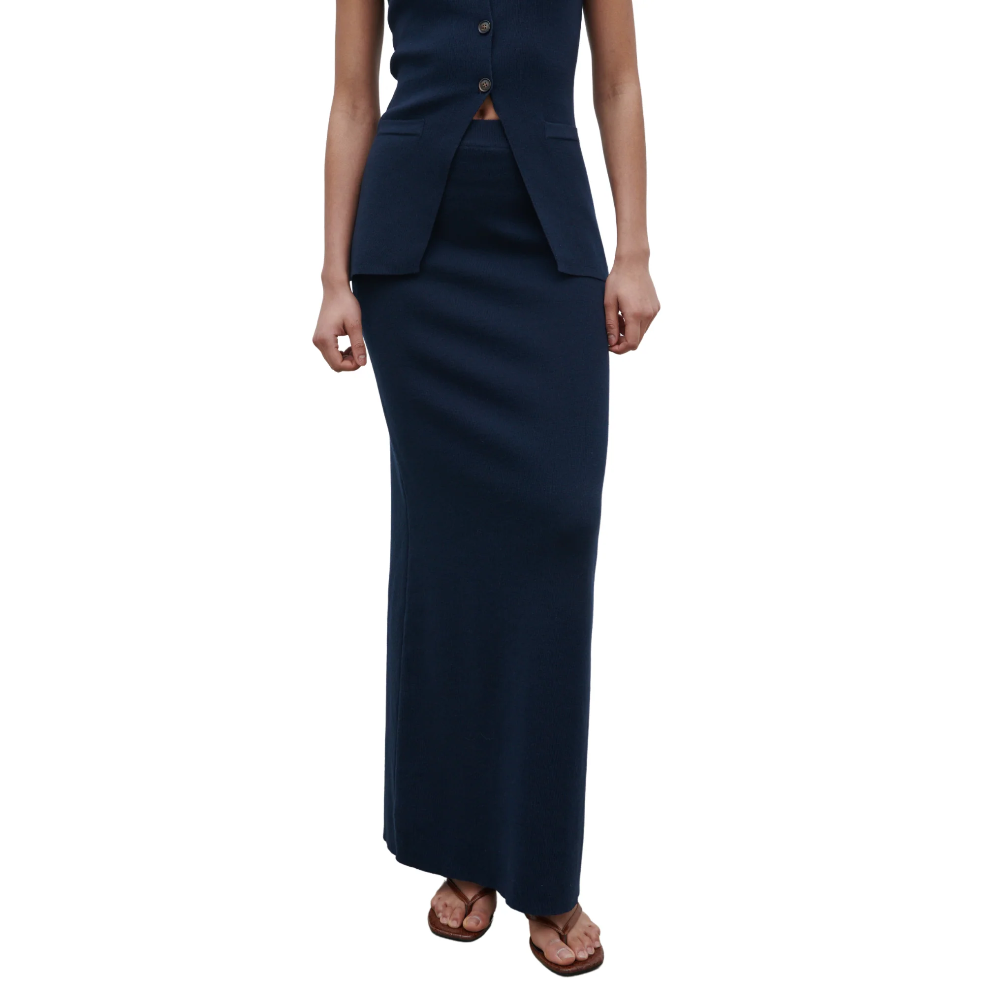 Womens Pretty Lavish Navy Alba Knit Maxi Skirt - Image 2