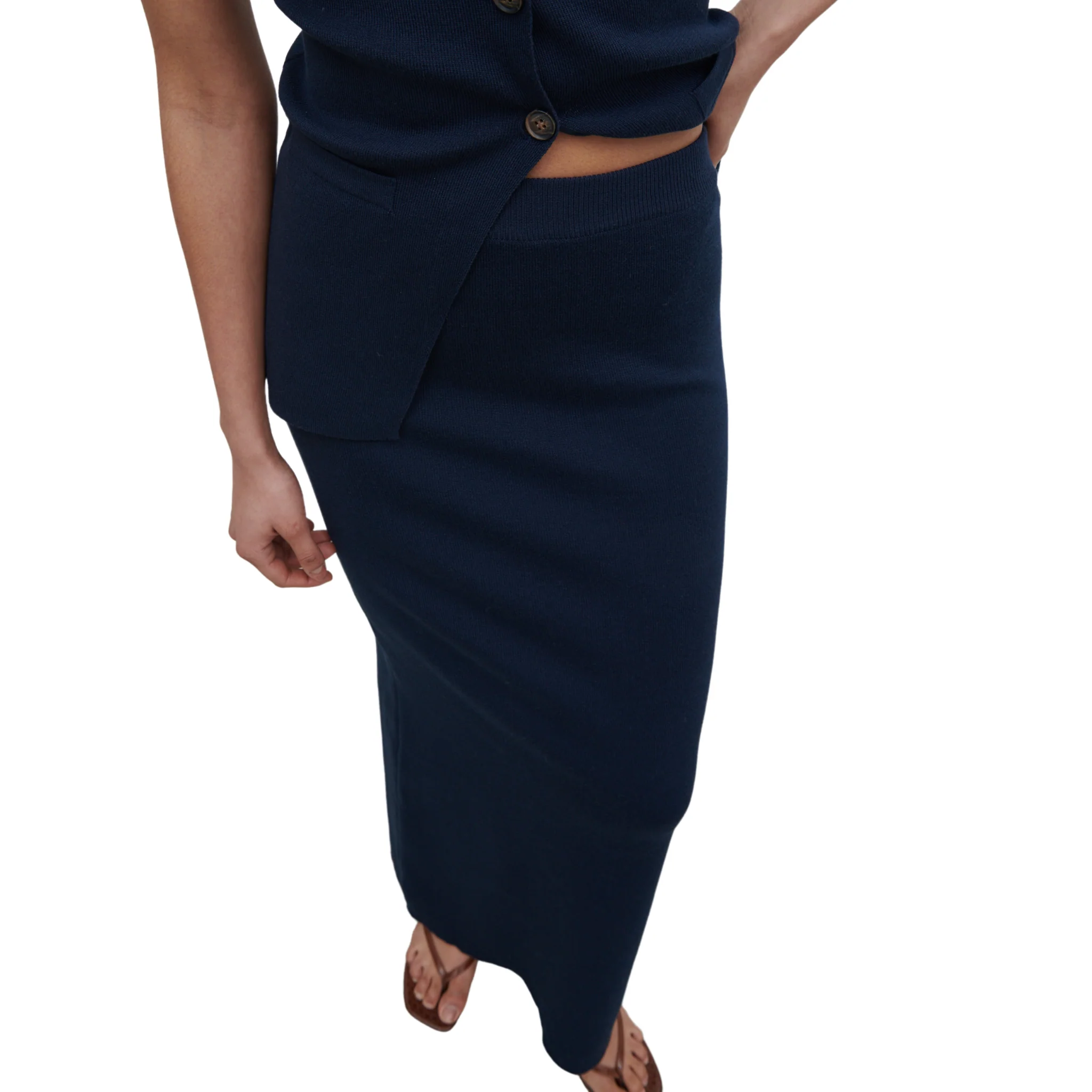Womens Pretty Lavish Navy Alba Knit Maxi Skirt - Image 4