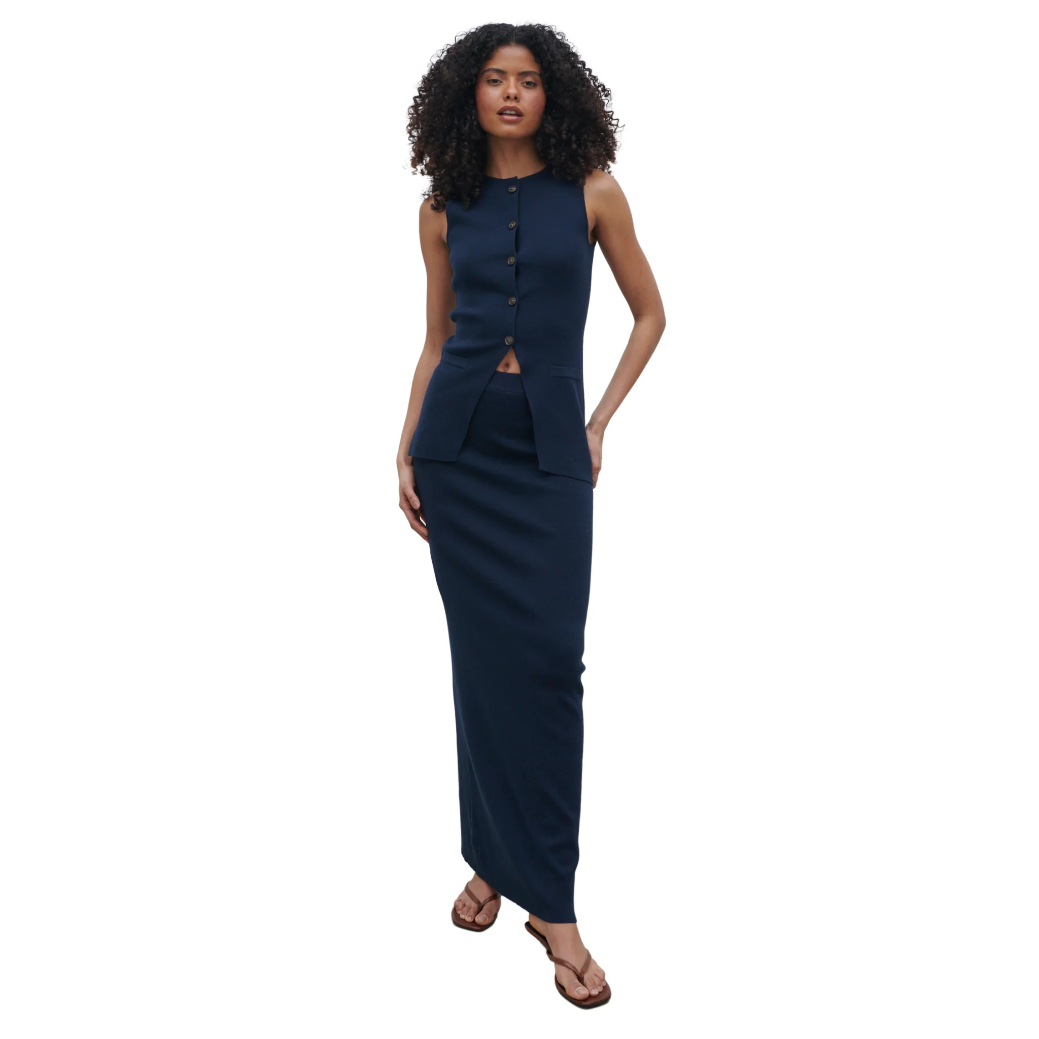 Womens Pretty Lavish Navy Alba Knit Maxi Skirt - Image 5