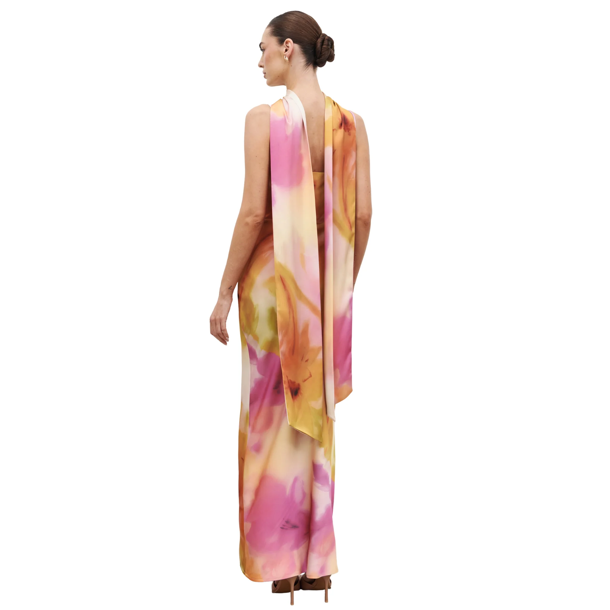 Womens Pretty Lavish Pink/Yellow Floral Keisha Scarf Maxi Dress - Image 2