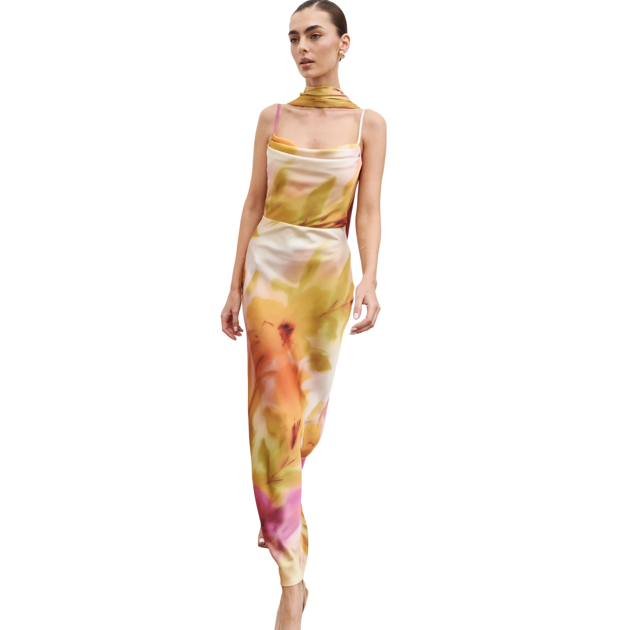 Womens Pretty Lavish Pink/Yellow Floral Keisha Scarf Maxi Dress - Image 5