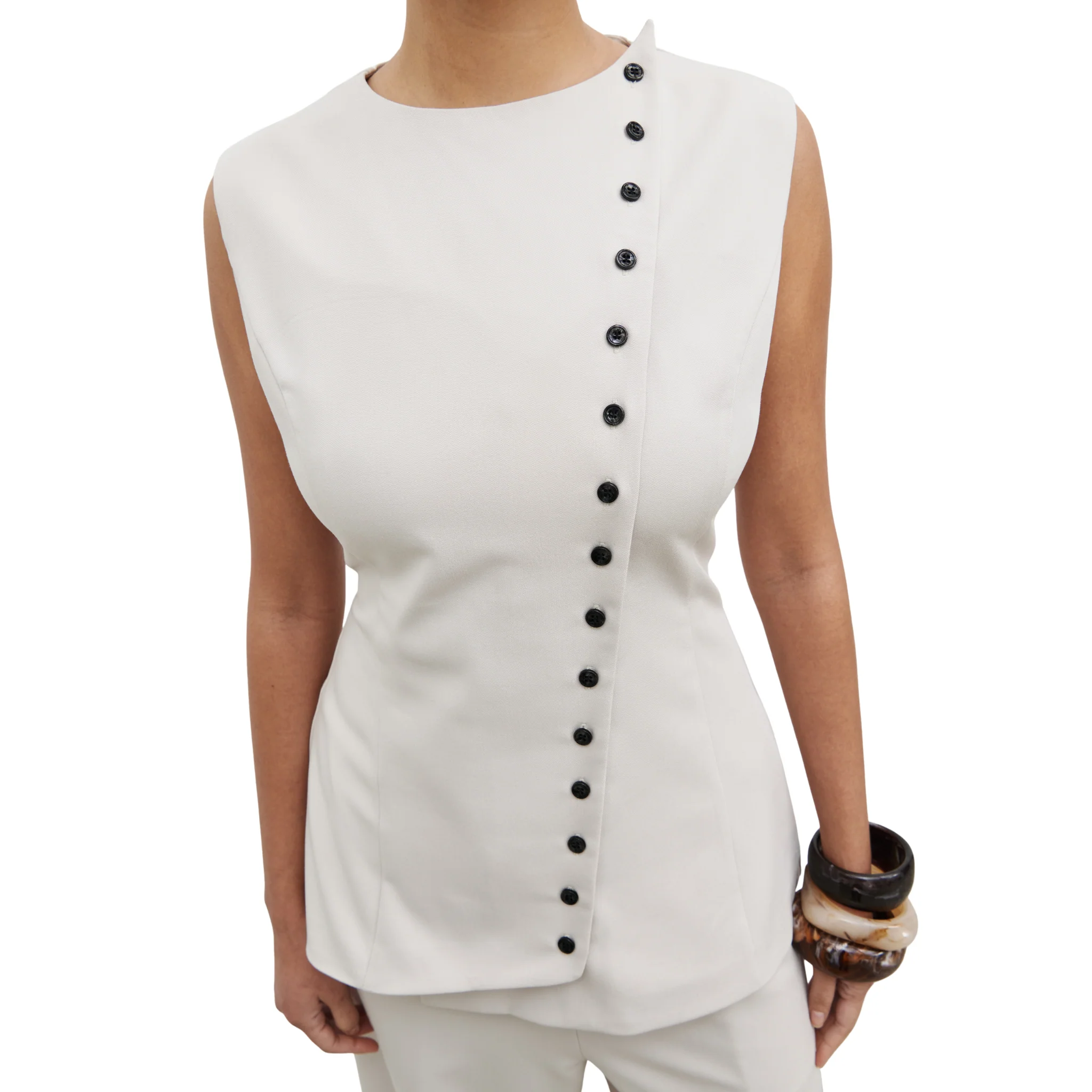 Womens Pretty Lavish Stone Brylee Asymmetric Button Waistcoat - Image 3