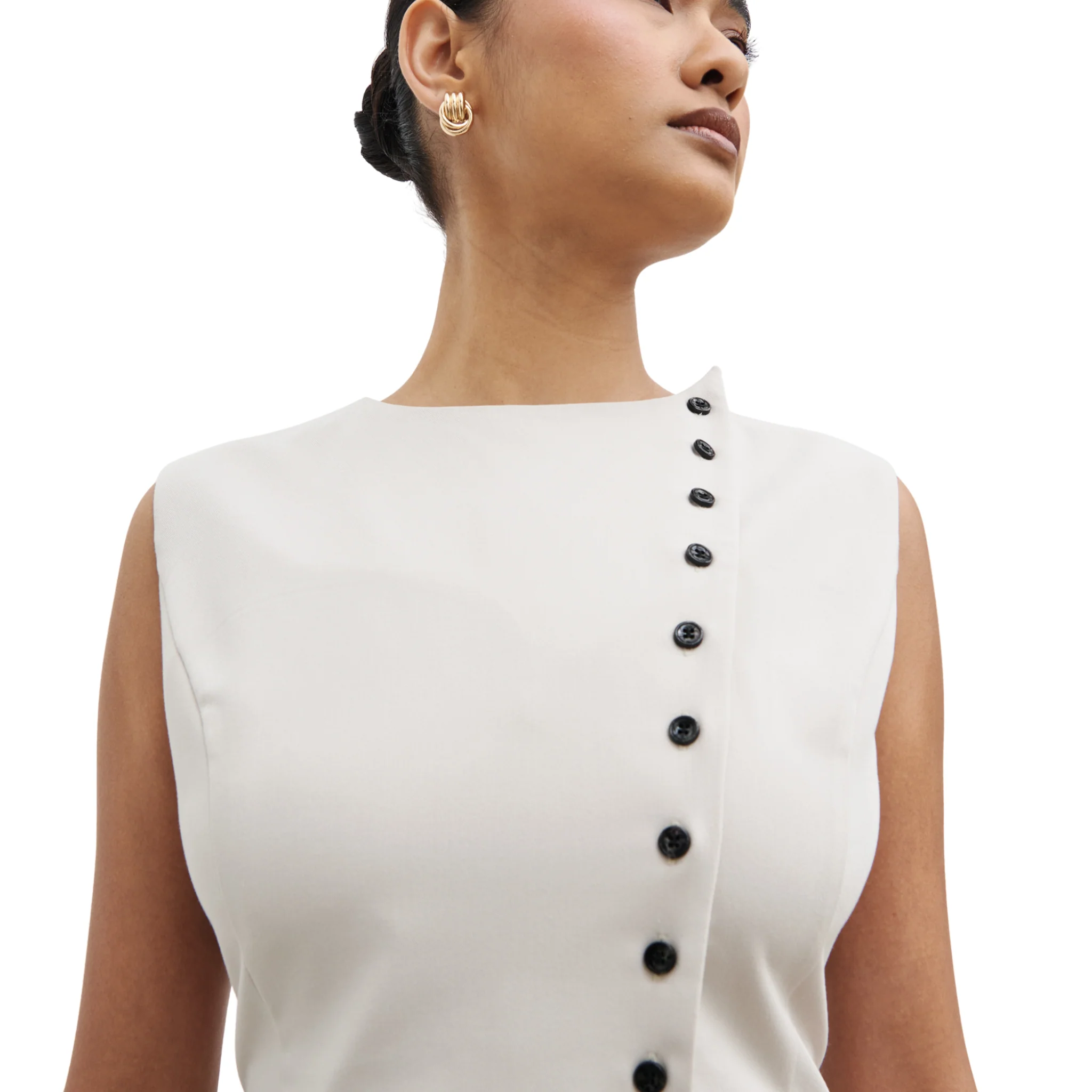 Womens Pretty Lavish Stone Brylee Asymmetric Button Waistcoat - Image 4
