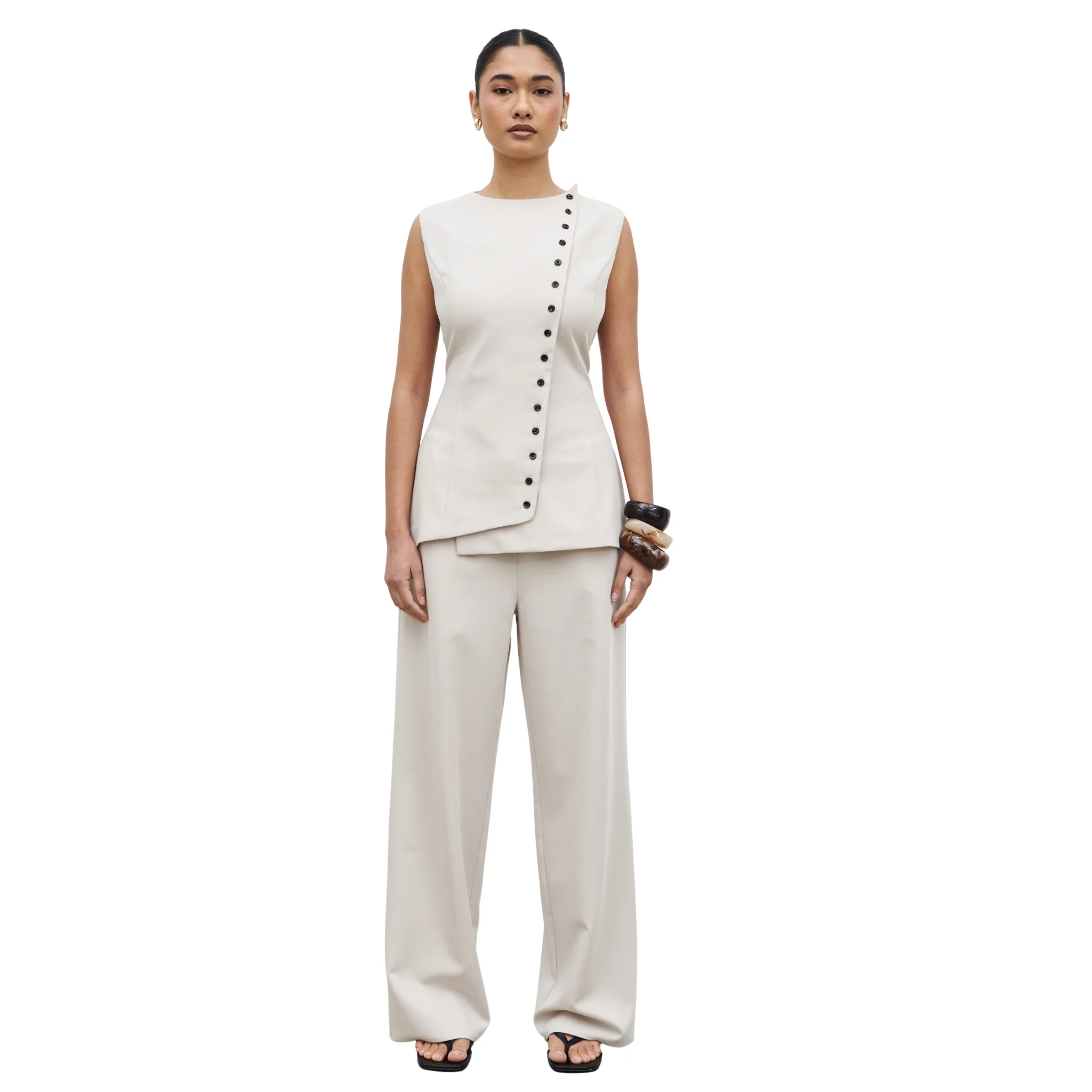 Womens Pretty Lavish Stone Brylee Tailored Drawstring Trousers - Image 3