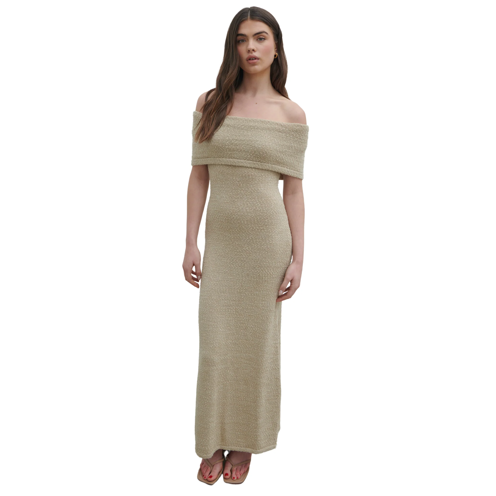Womens Pretty Lavish Stone Selma Boucle Knit Midaxi Dress - Image 3