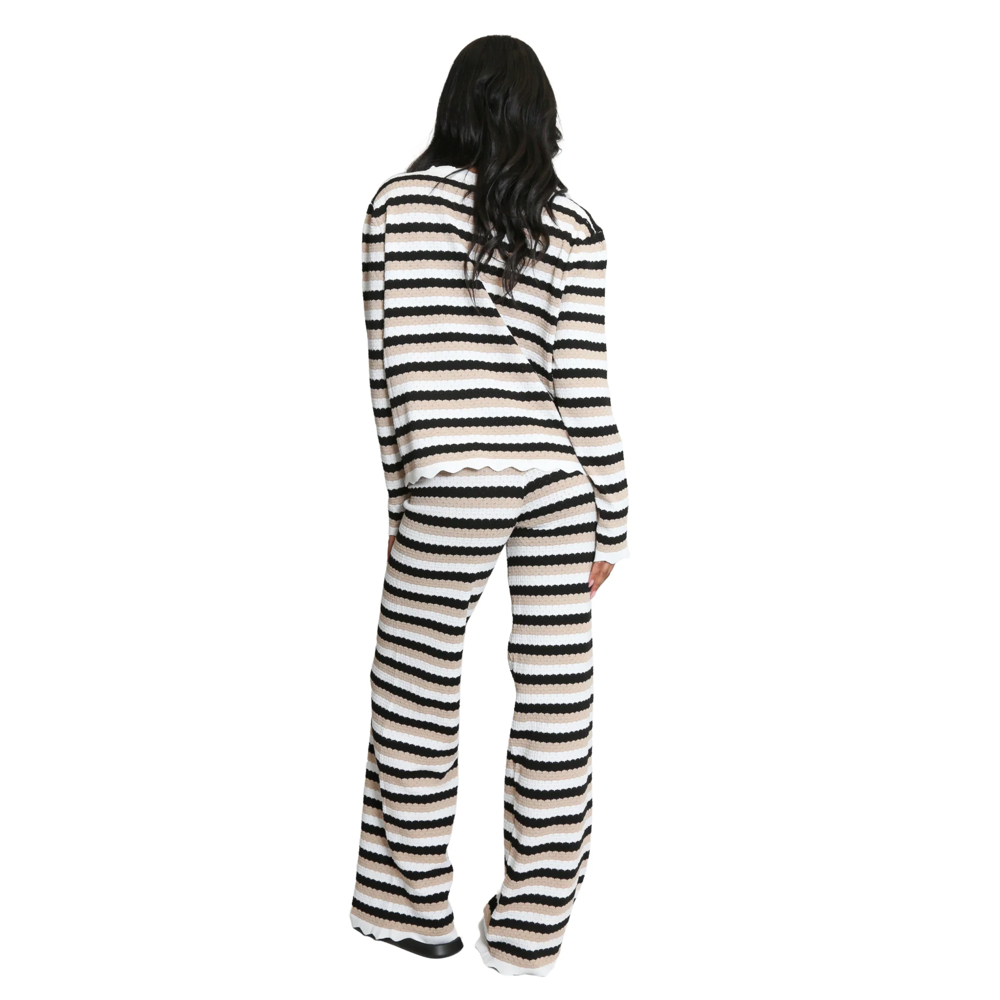 Womens Striped Tie Front Cardigan & Knitted Trousers Set - Image 2
