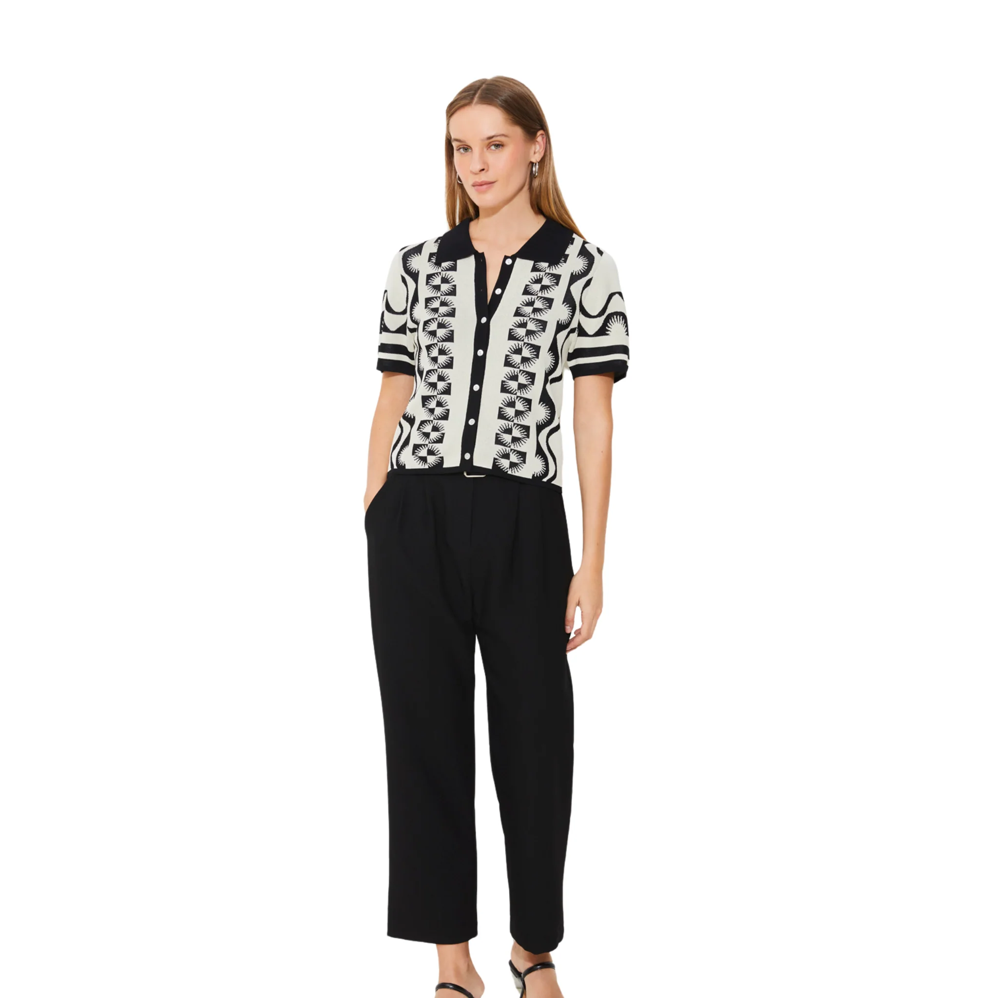 Womens Suncoo Noir Multi Gabera Knitted Polo Top - Image 2